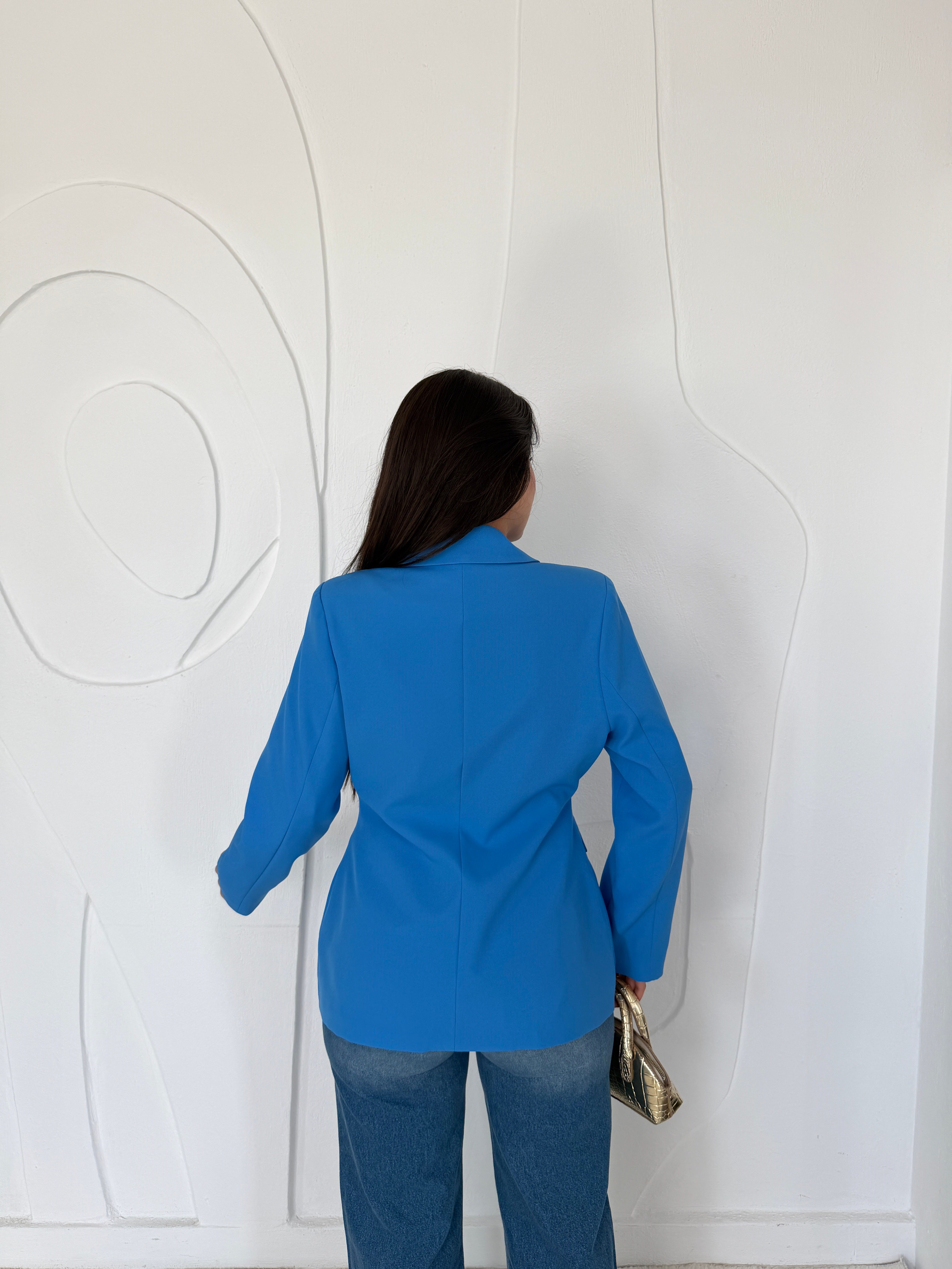 Bebe Mavi Gold Düğme Detaylı Belden Oturtmalı Blazer Ceket