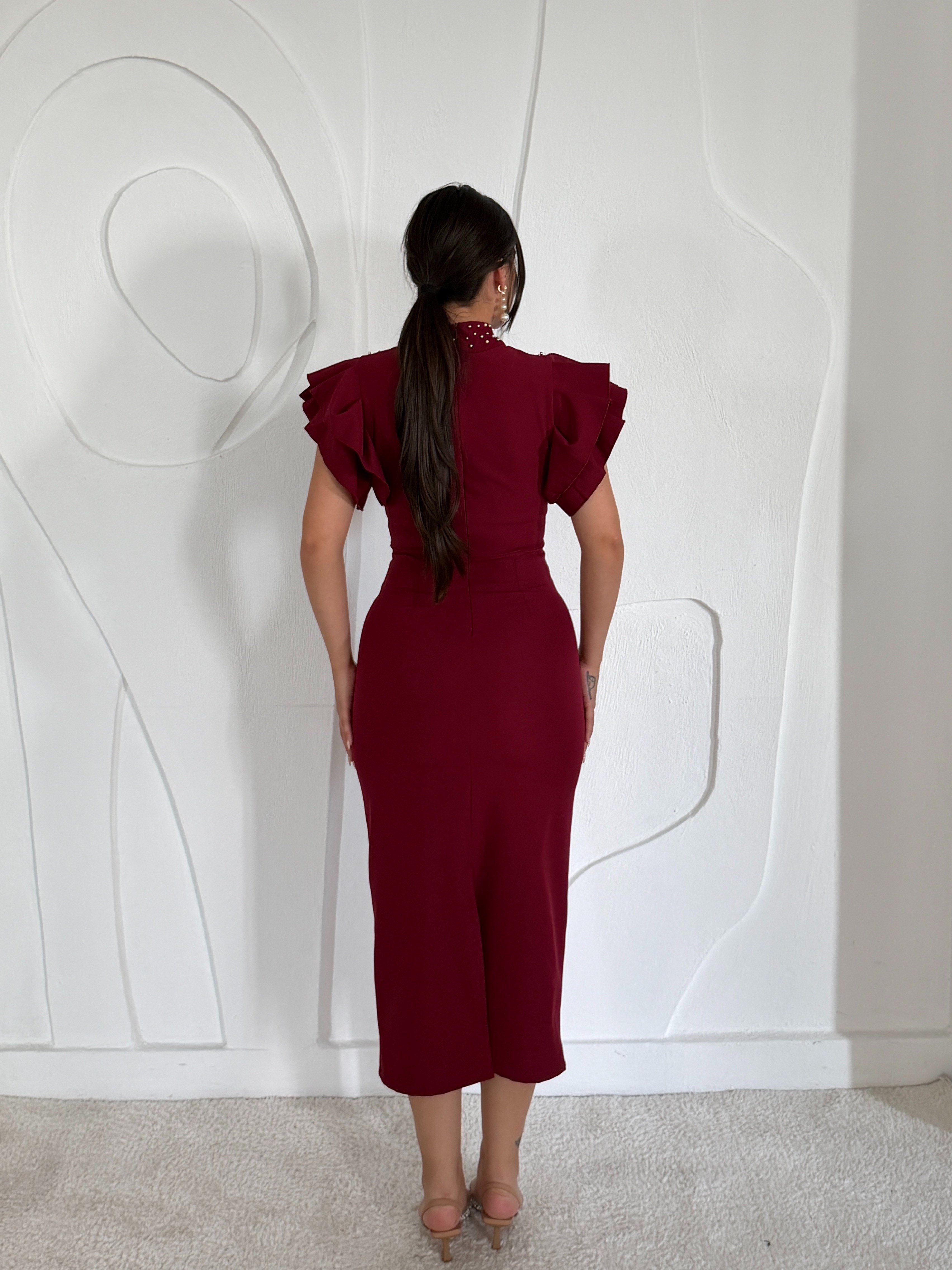 Bordo Işıltılı Elbise