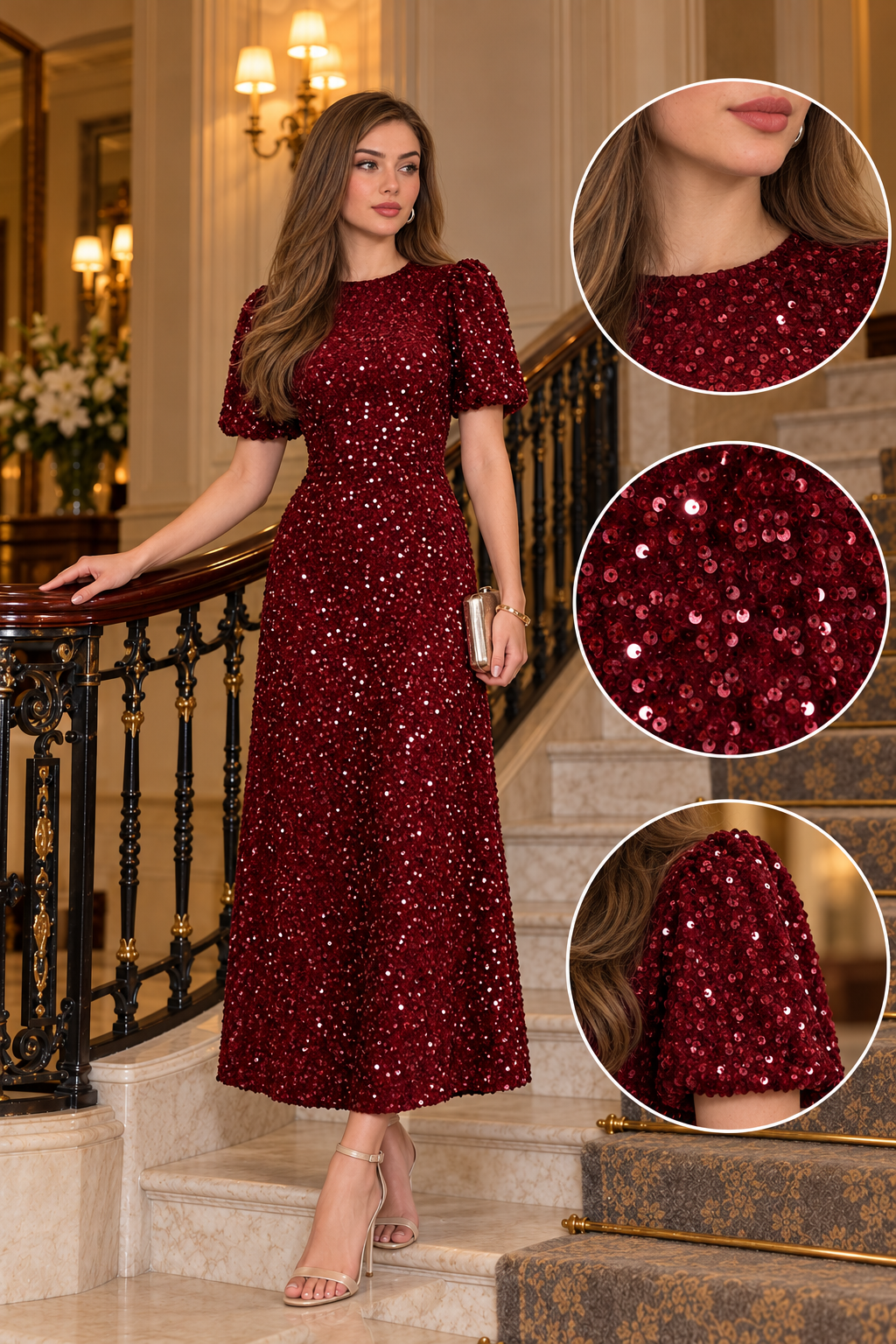 Bordo Midi Boy Pul Payet Elbise