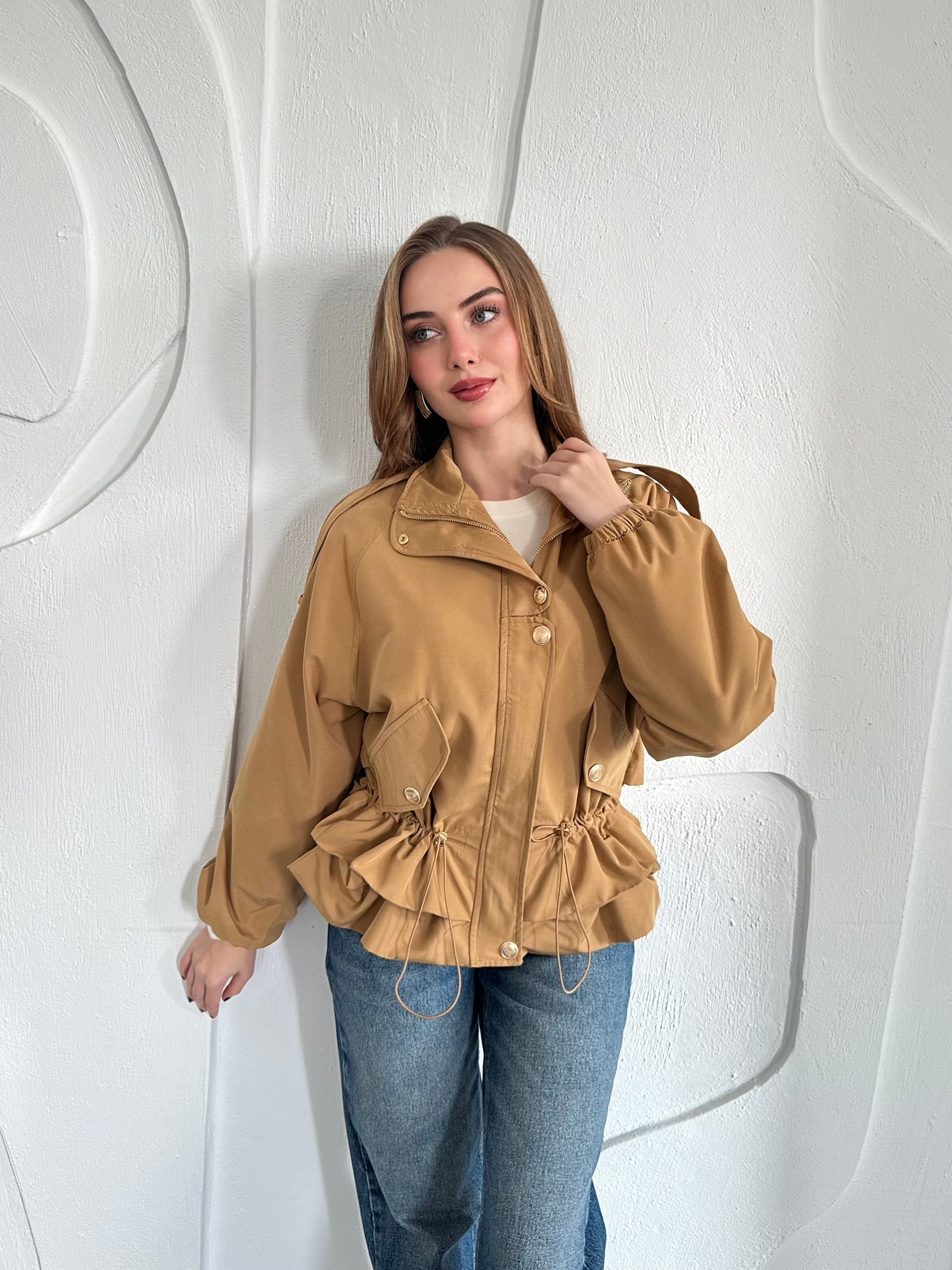 Camel Çıtçıt Detaylı Ceket