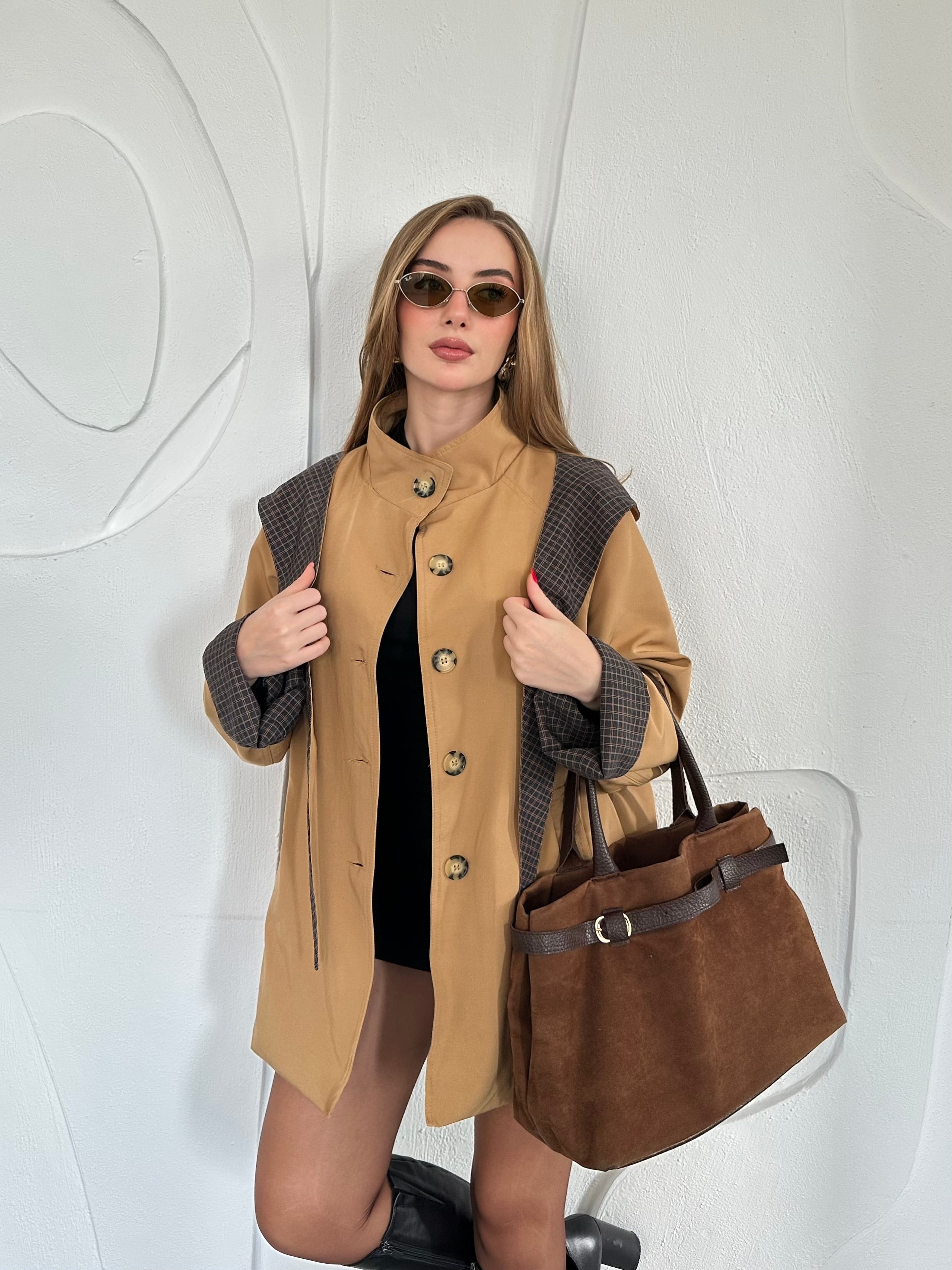 Camel Kapşonlu Ceket