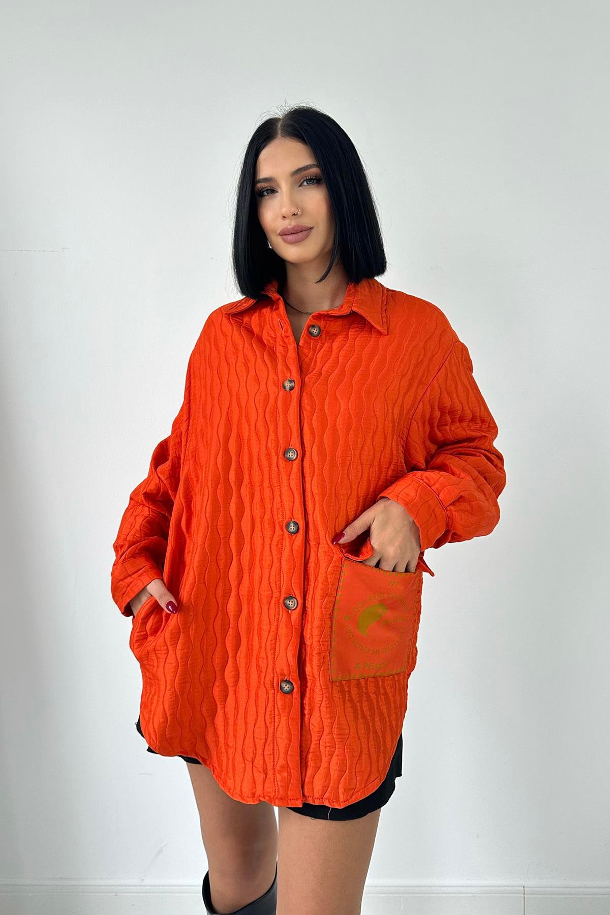 Cepli Kapitone Gömlek - Oranj
