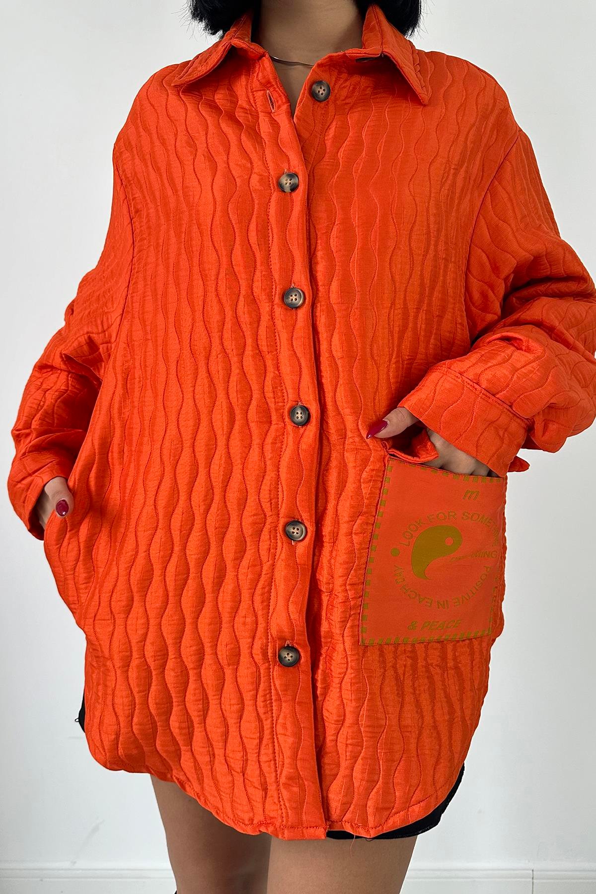 Cepli Kapitone Gömlek - Oranj