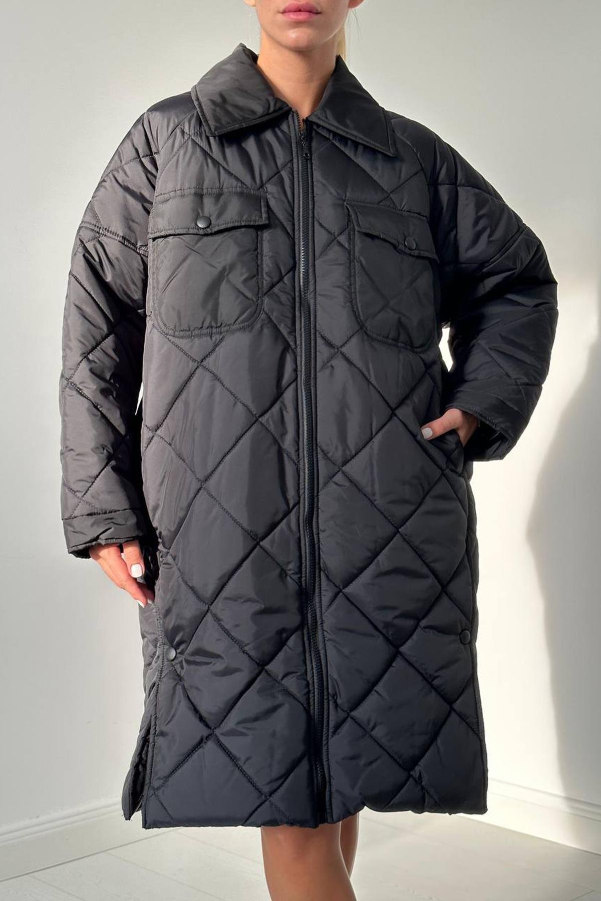 Cepli Kapitone Mont - Siyah