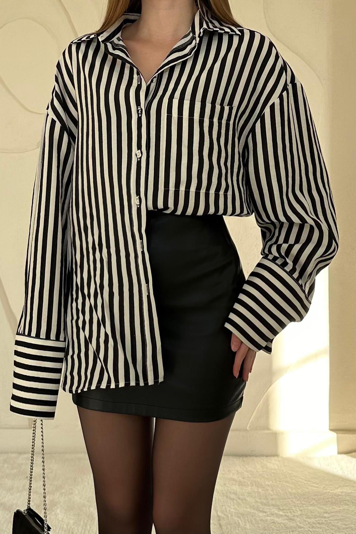 Çizgili Oversize Gömlek