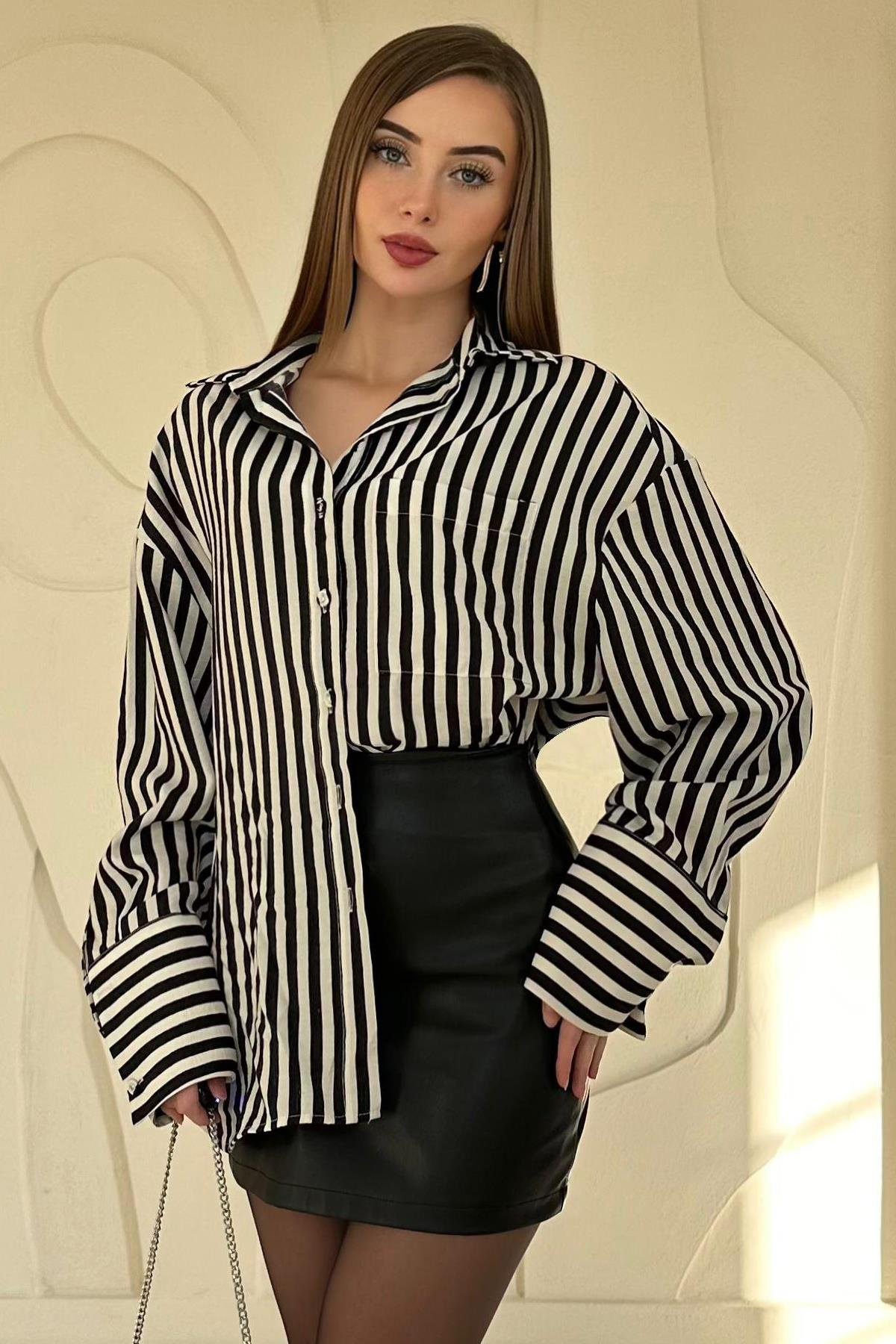 Çizgili Oversize Gömlek