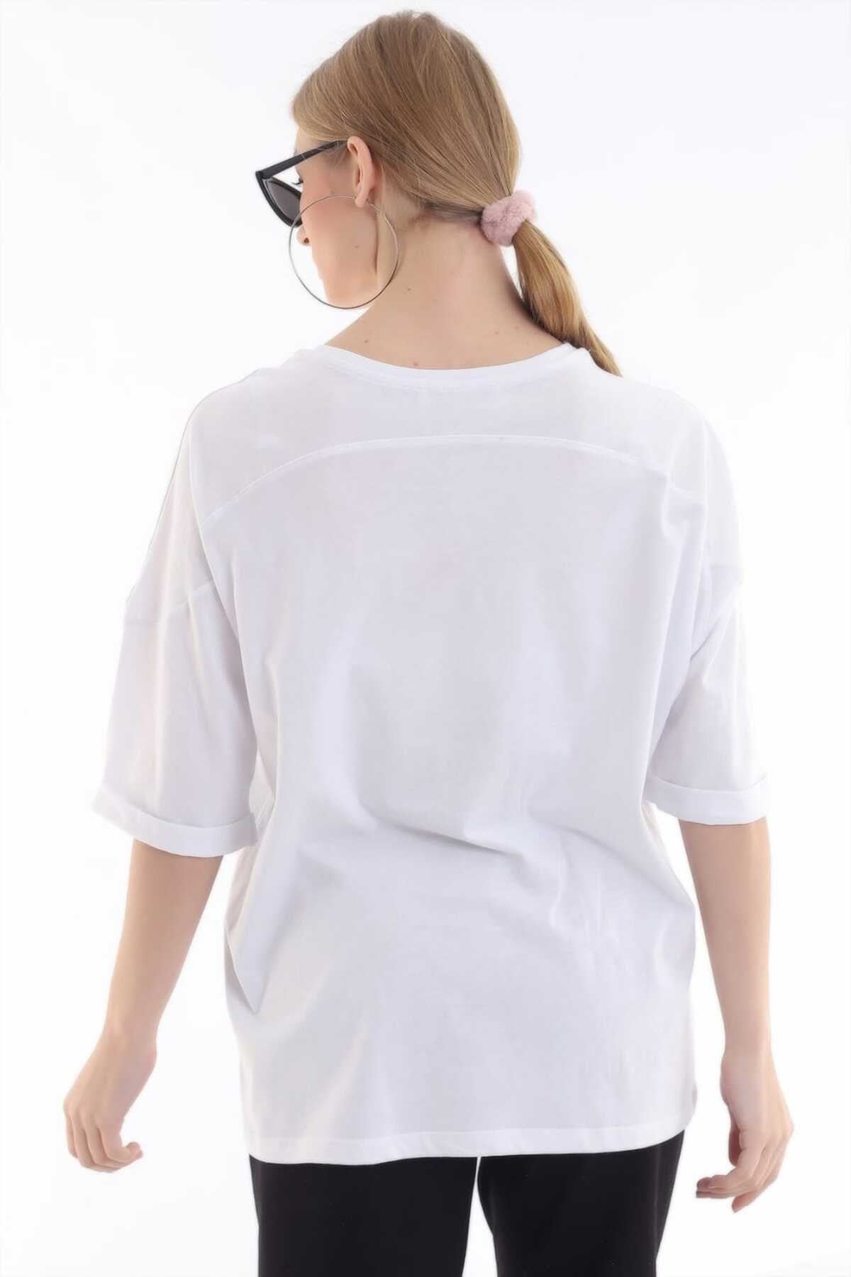 ELBEE Baskılı Casual T-Shirt - Beyaz