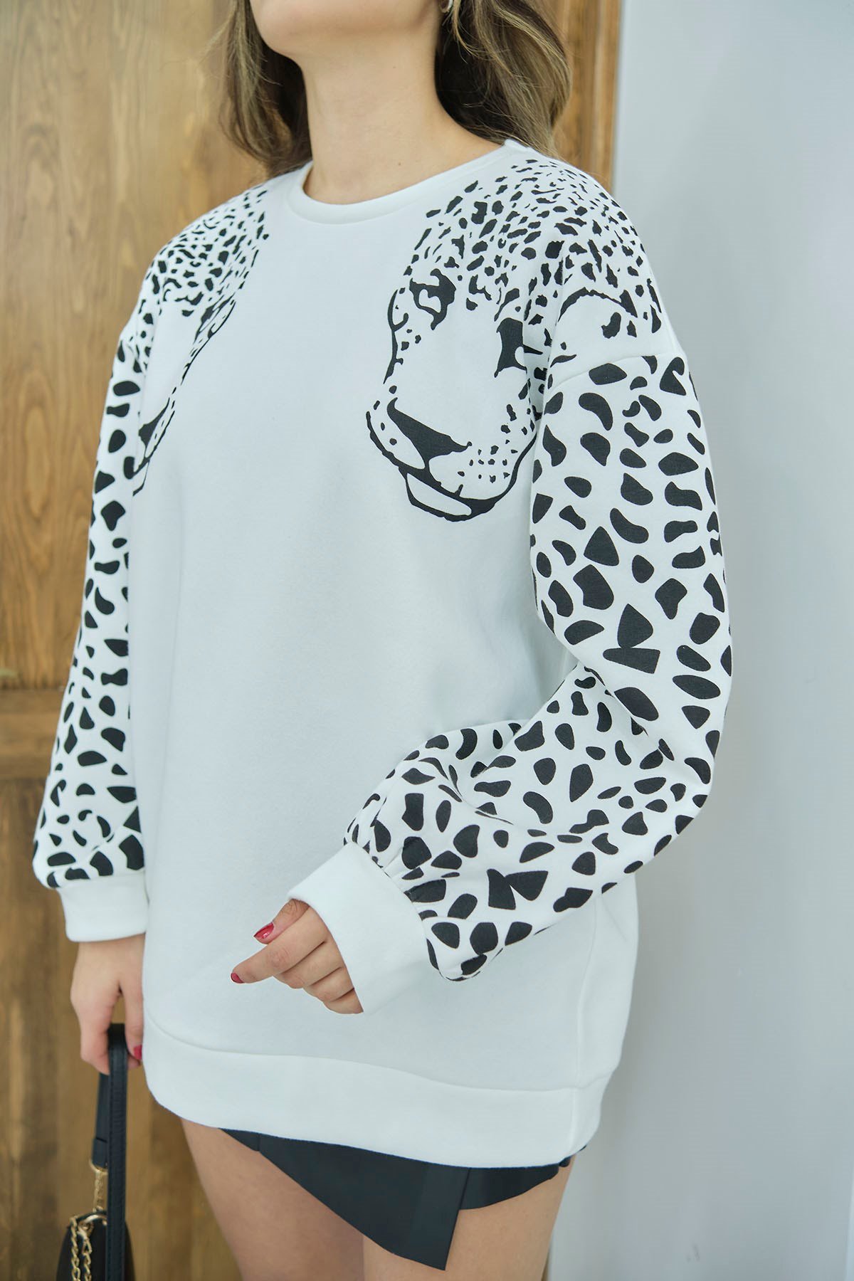 ELBEE Baskılı Oversize Sweatshirt - Beyaz