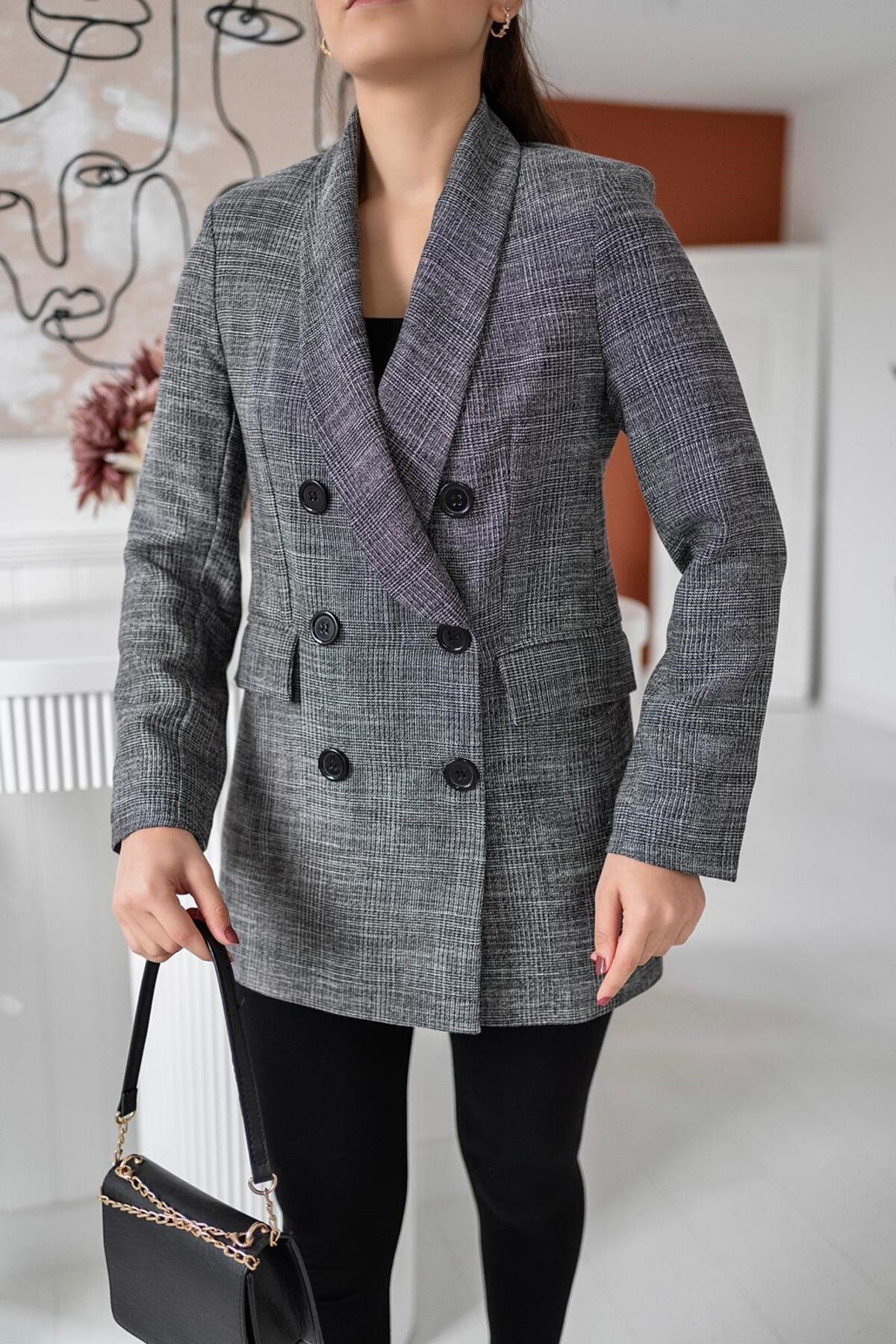 ELBEE Blazer Düğmeli Ceket - Gri