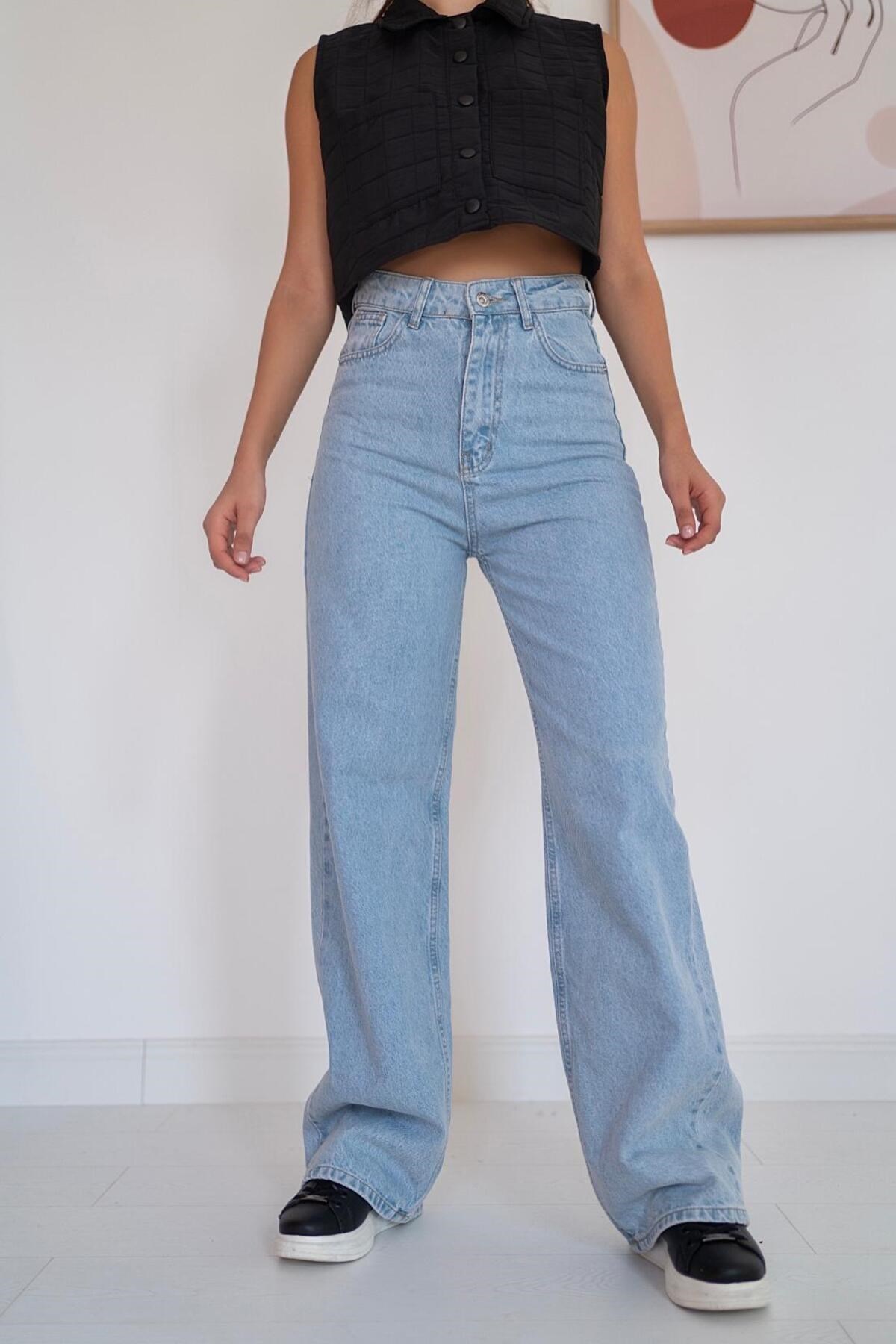 ELBEE Bol Paça Mom Jeans Pantolon - Mavi