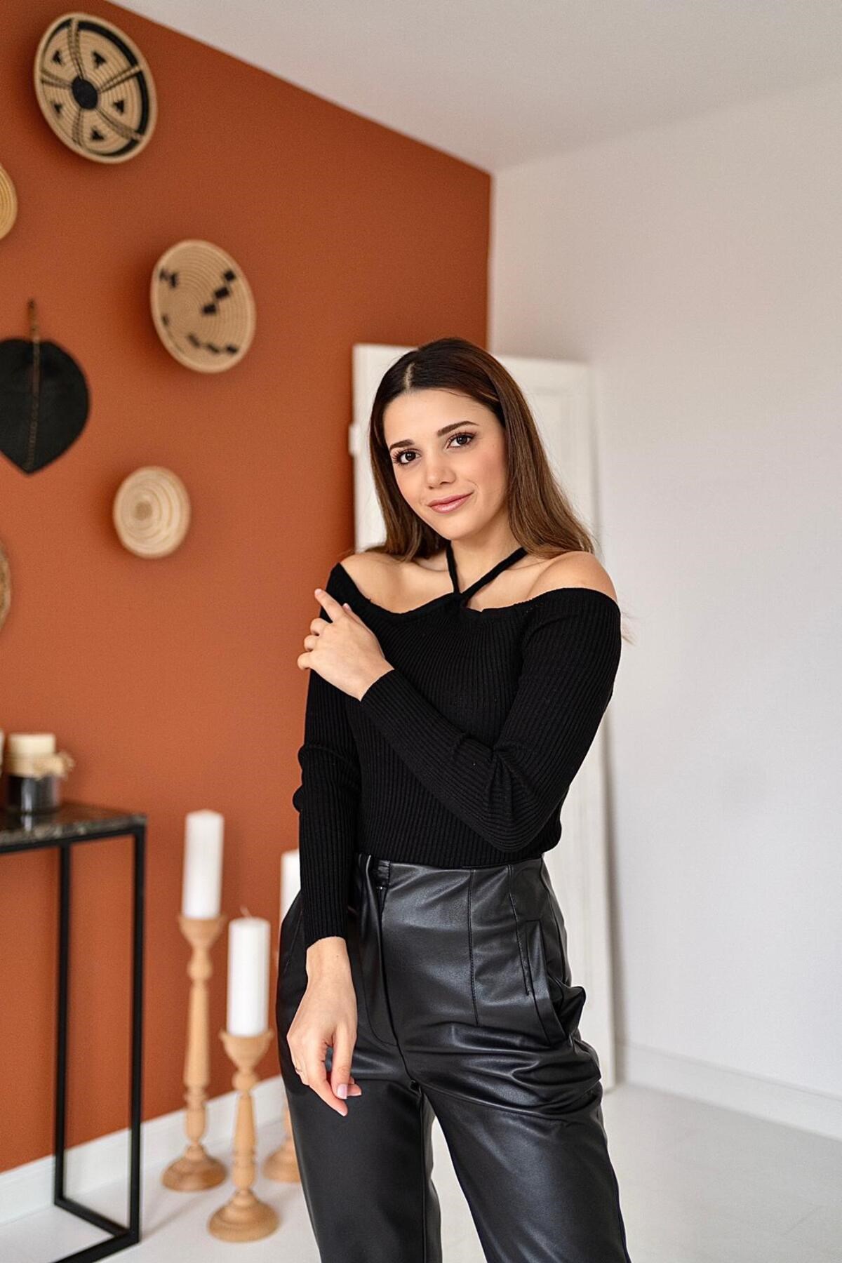 ELBEE Cepli Deri Pantolon - Siyah