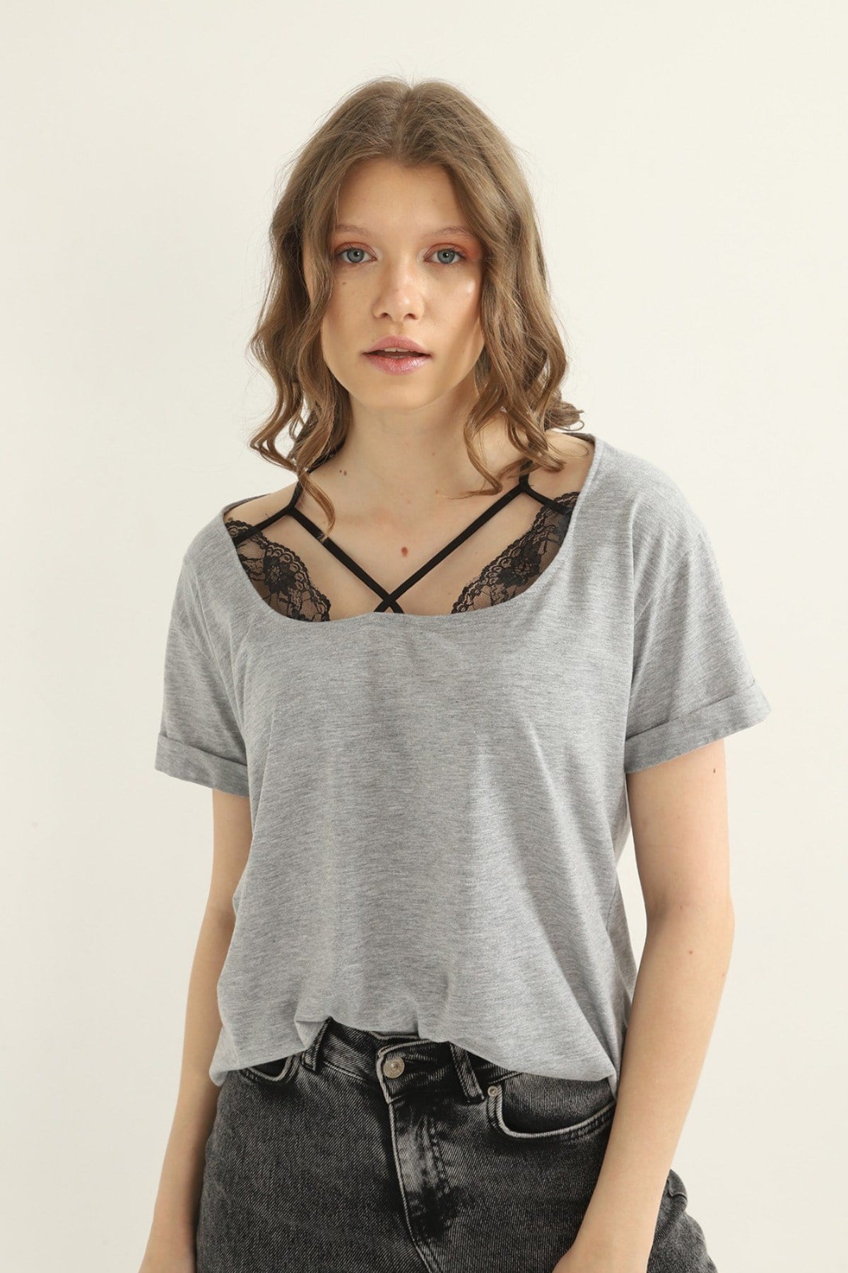 ELBEE Dantelli T-Shirt - Gri