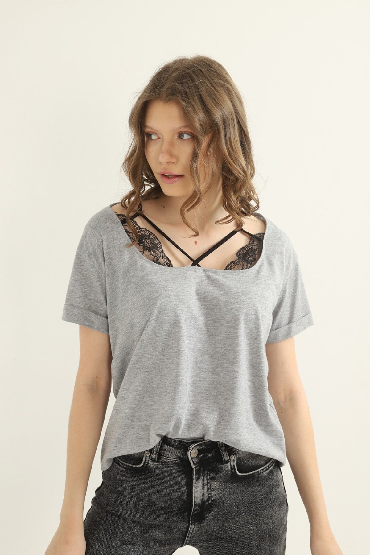 ELBEE Dantelli T-Shirt - Gri