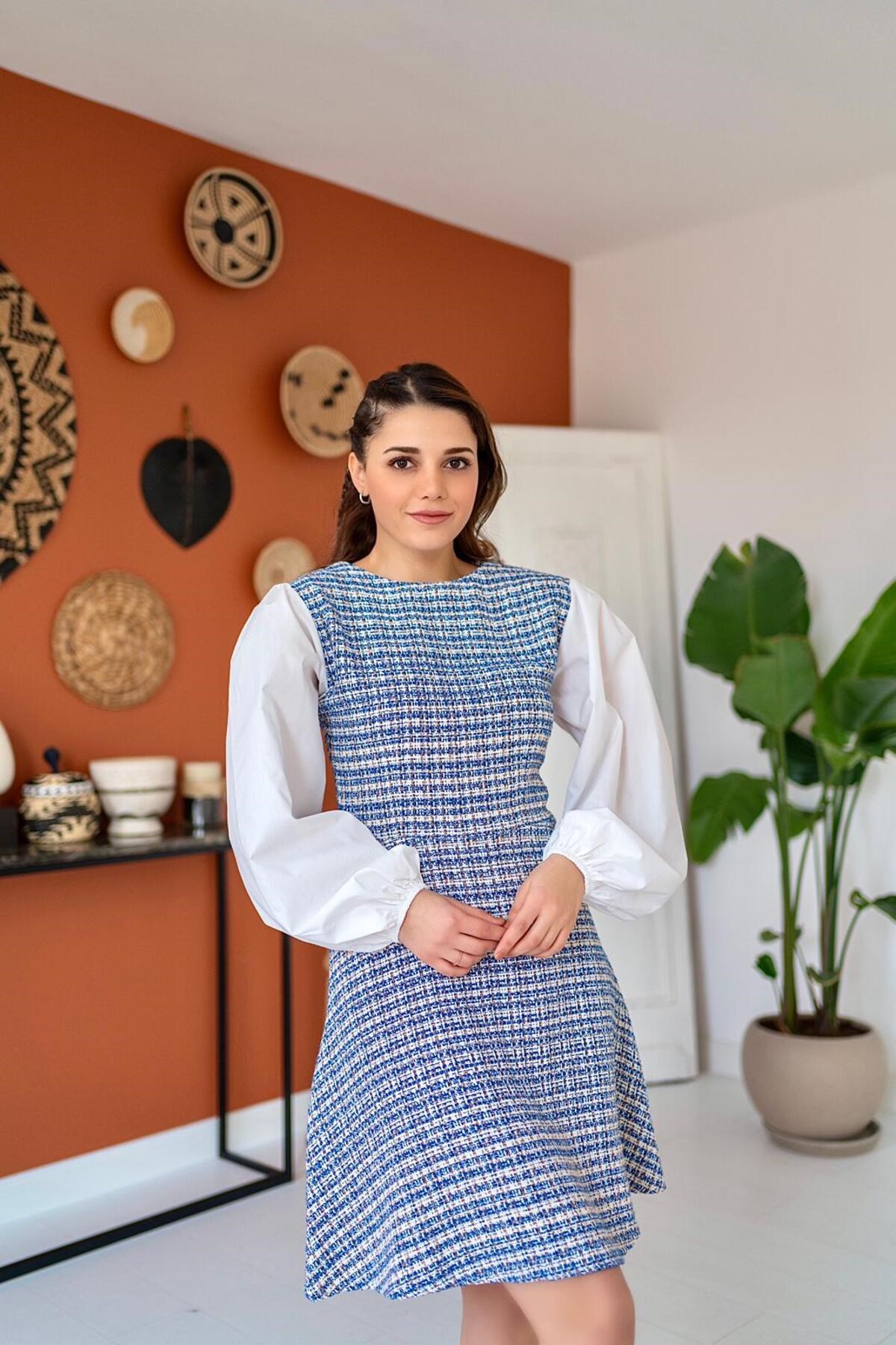 ELBEE Desenli Elbise - Mavi