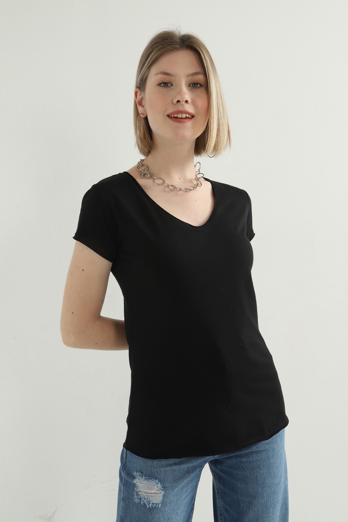 ELBEE Etek ve Kol Ucu Pis Dikiş T-Shirt - Siyah