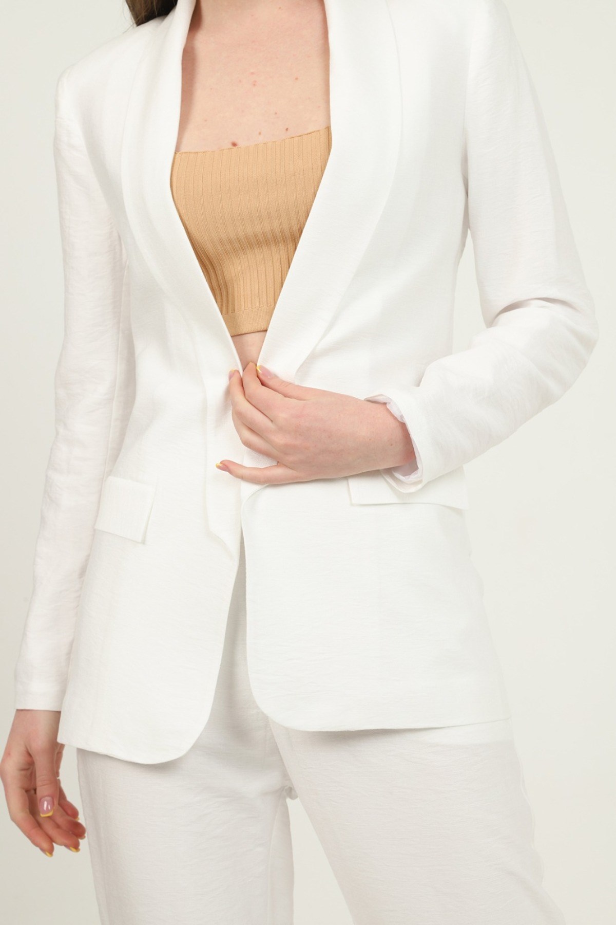 ELBEE Fit Ceket ve Pantolon Takım - Beyaz