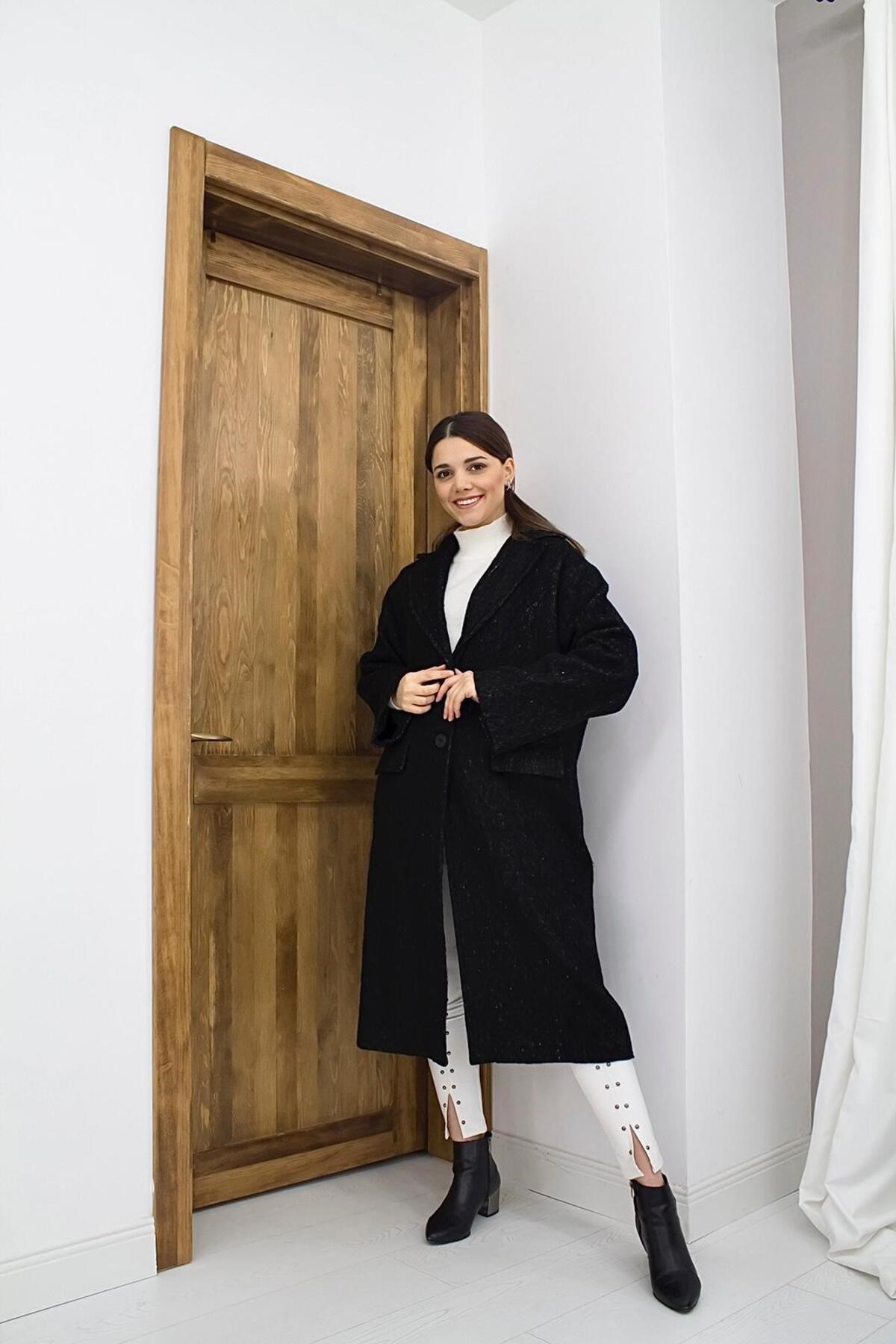 ELBEE Jakarlı Kaban - Siyah