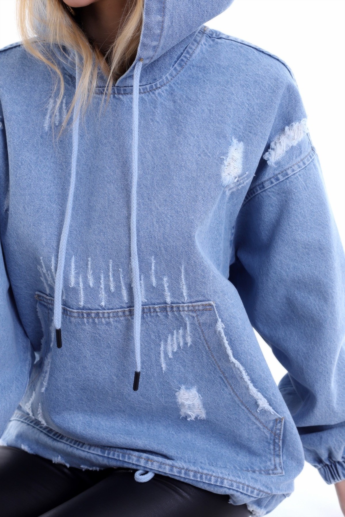 ELBEE Kapüşonlu Bağcıklı Sweatshirt - Mavi