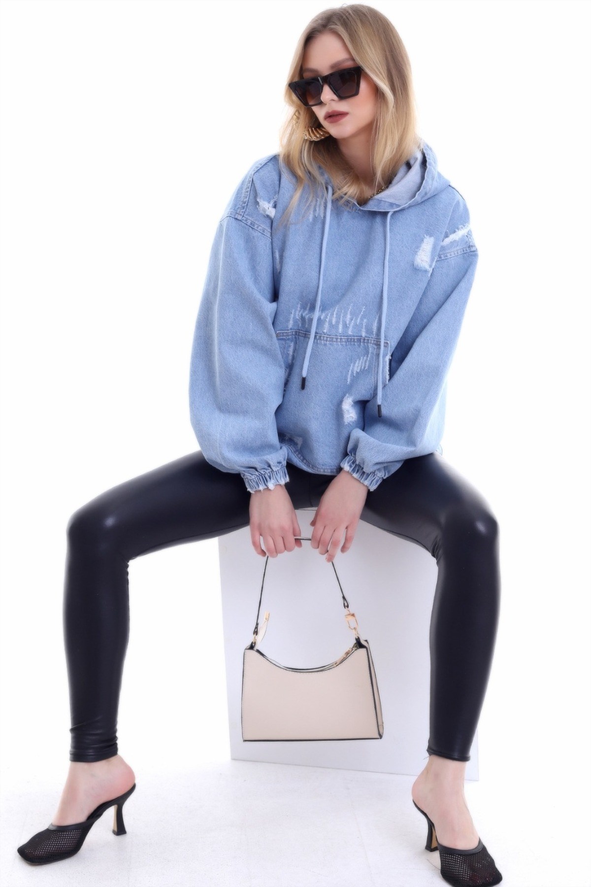 ELBEE Kapüşonlu Bağcıklı Sweatshirt - Mavi