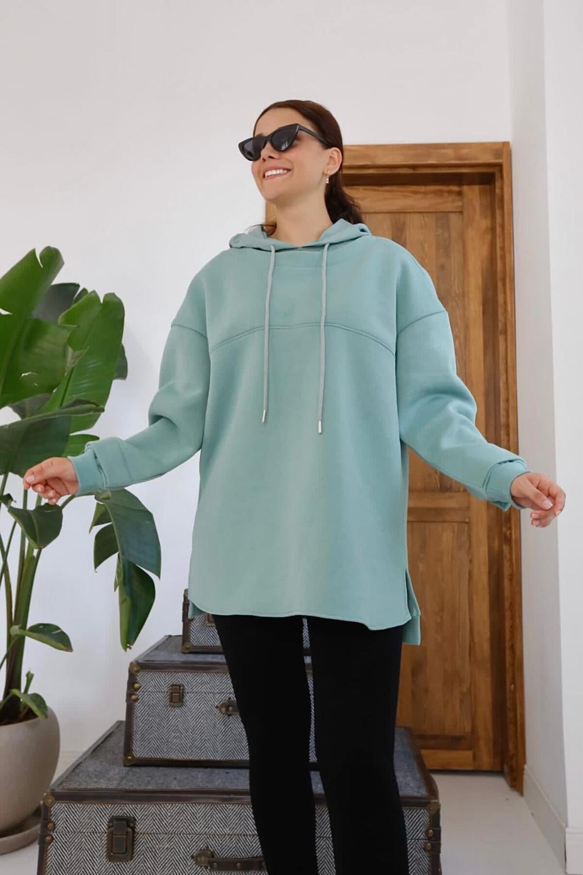 ELBEE Kapüşonlu Garni Detay Sweatshirt - Çağla