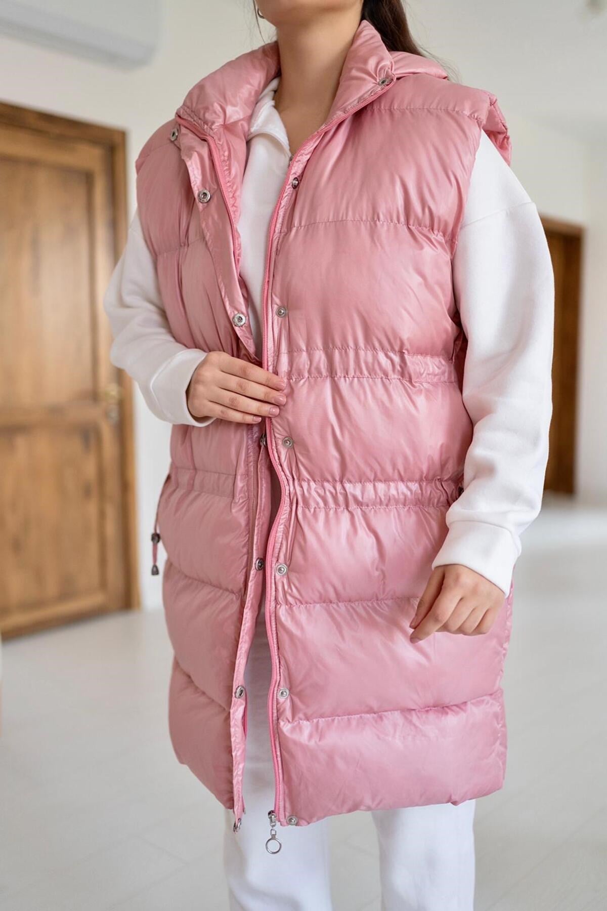 ELBEE Kapüşonlu Şişme Yelek - Pembe