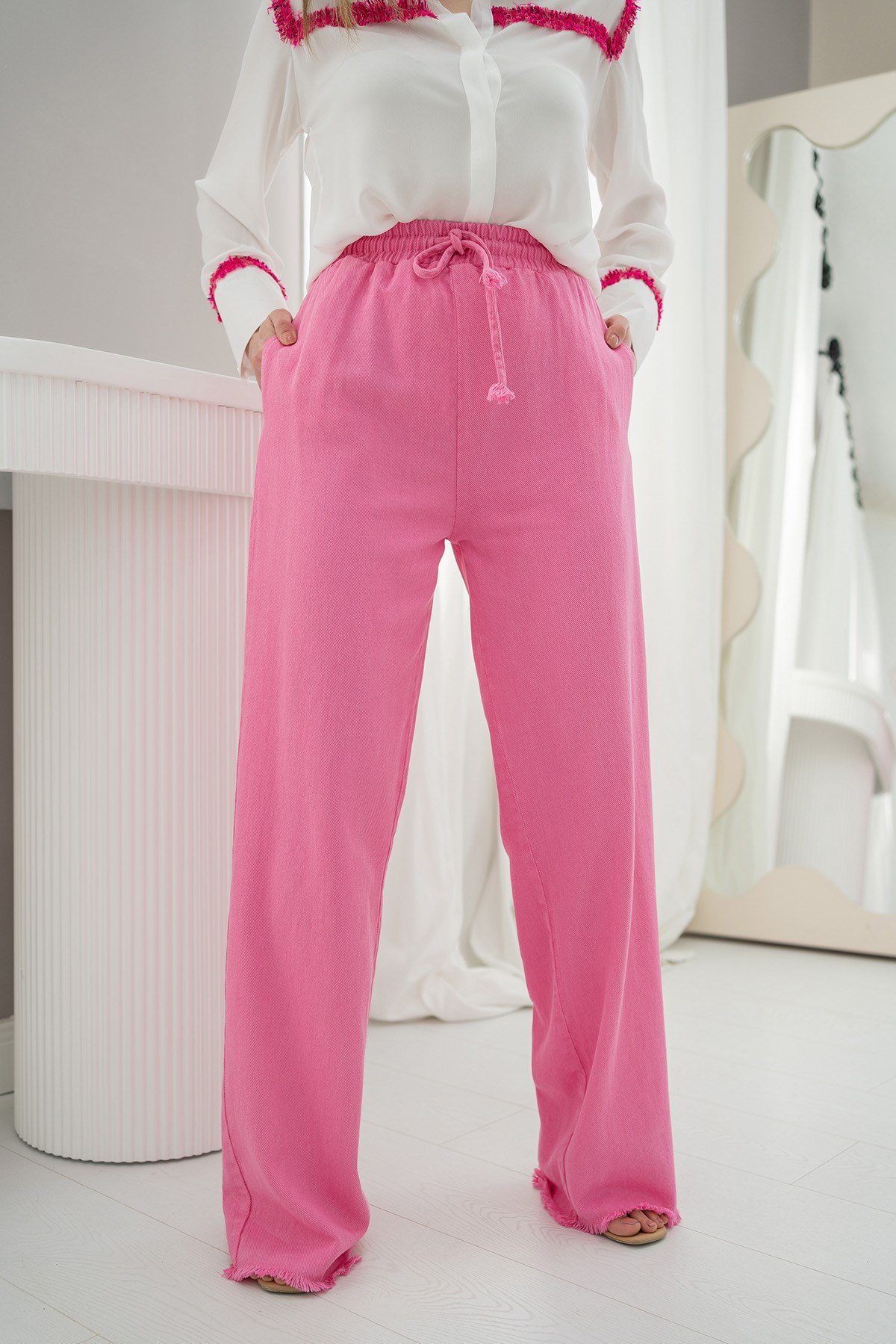 ELBEE Lastikli Gabardin Pantolon - Pembe