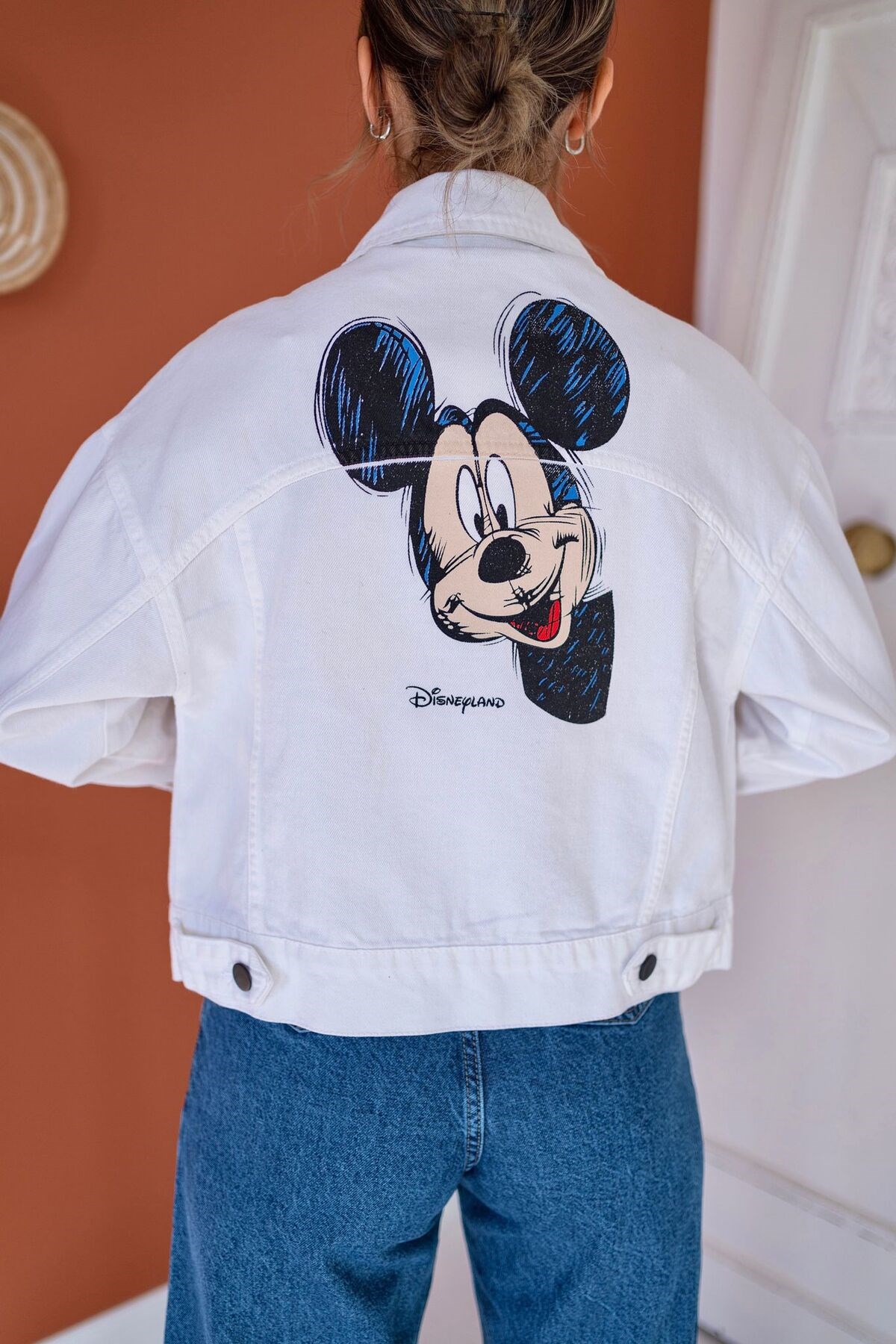ELBEE Mickey Mouse Baskılı Kot Ceket - Beyaz
