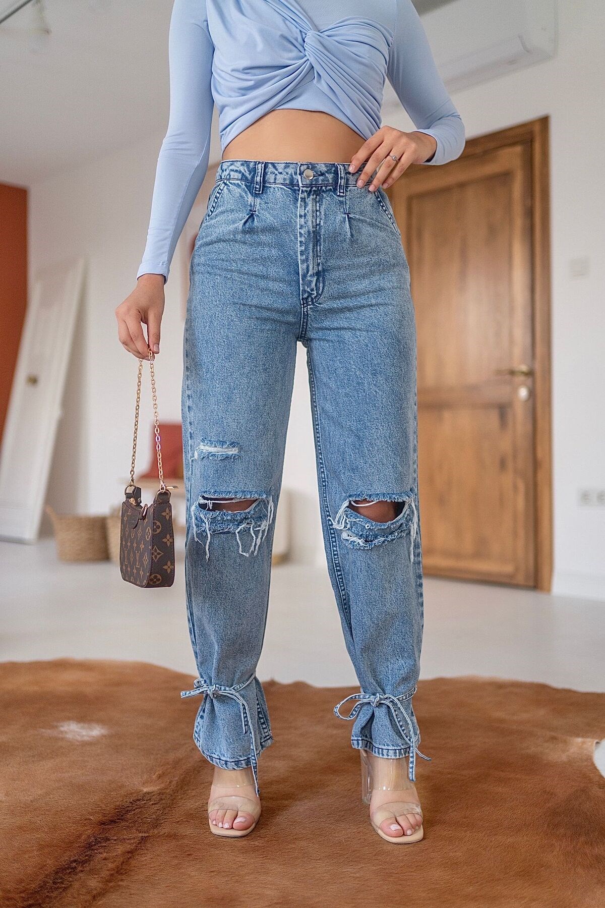ELBEE Paça Detaylı Jeans Pantolon - Mavi