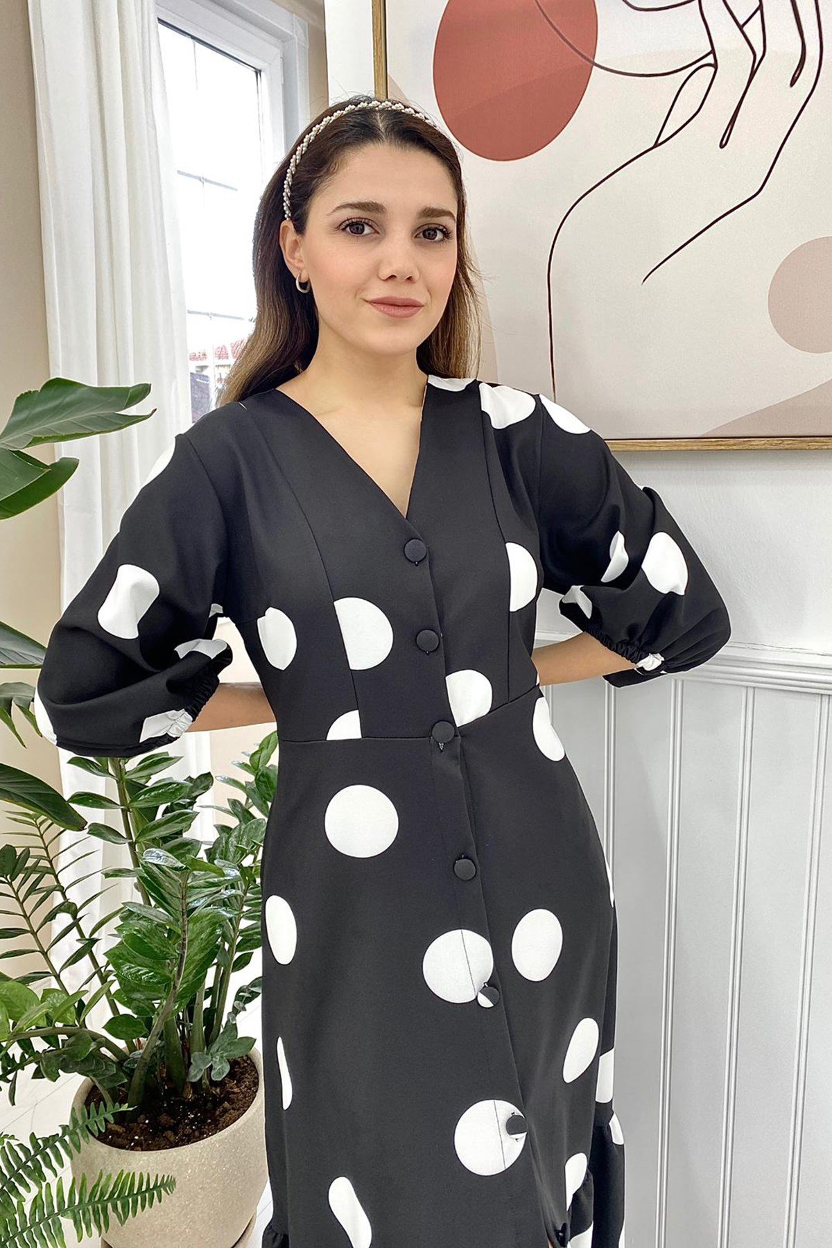ELBEE Puantiyeli Elbise - Siyah