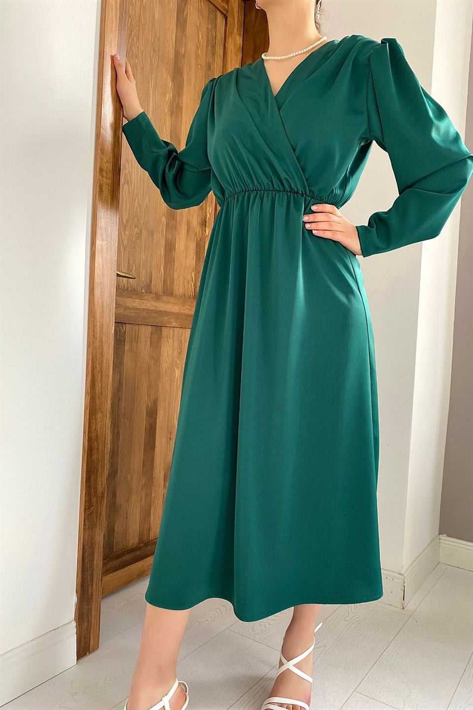 ELBEE Saten Elbise - Yeşil