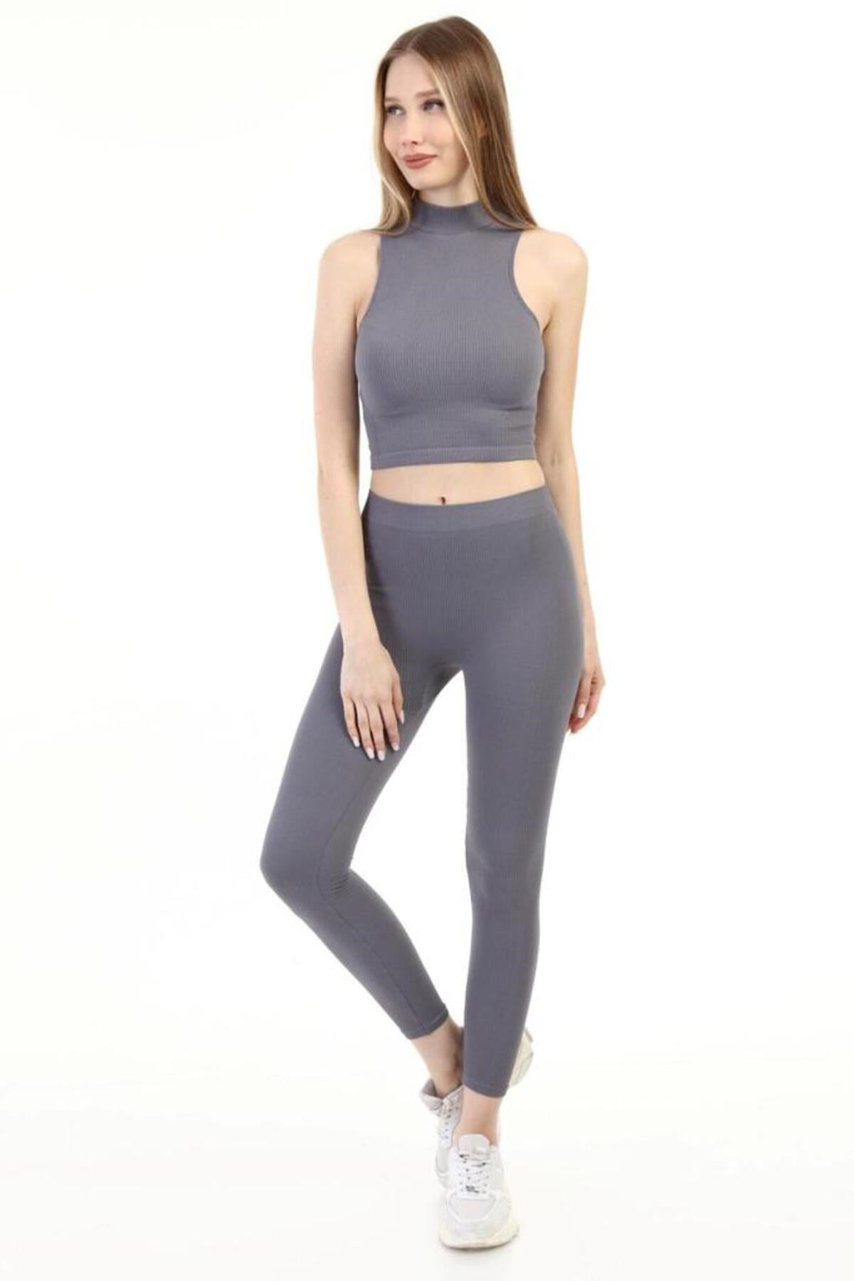 ELBEE Top Crop Tayt Takım - Gri