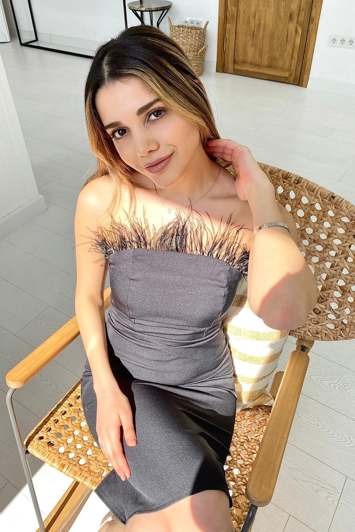 ELBEE Tüylü Elbise - Siyah