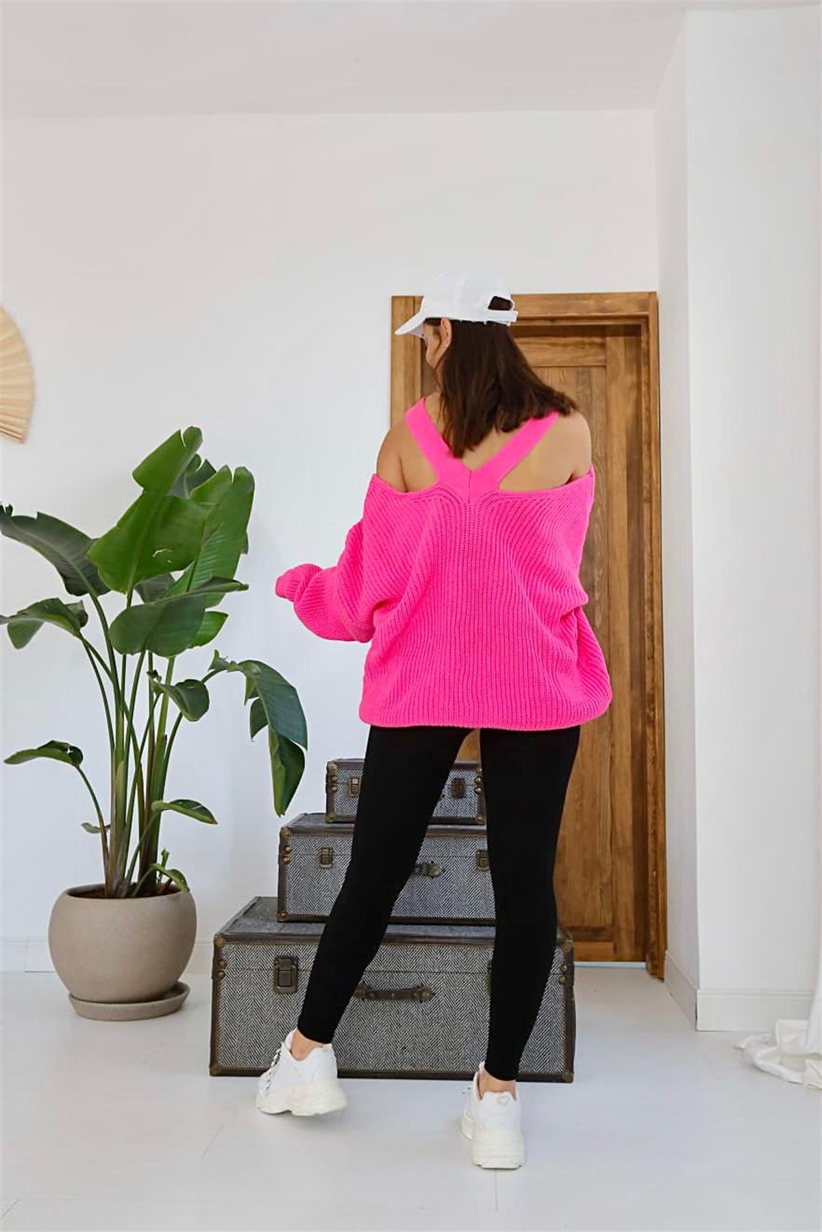 ELBEE Yaka Detay Triko Kazak - Pembe