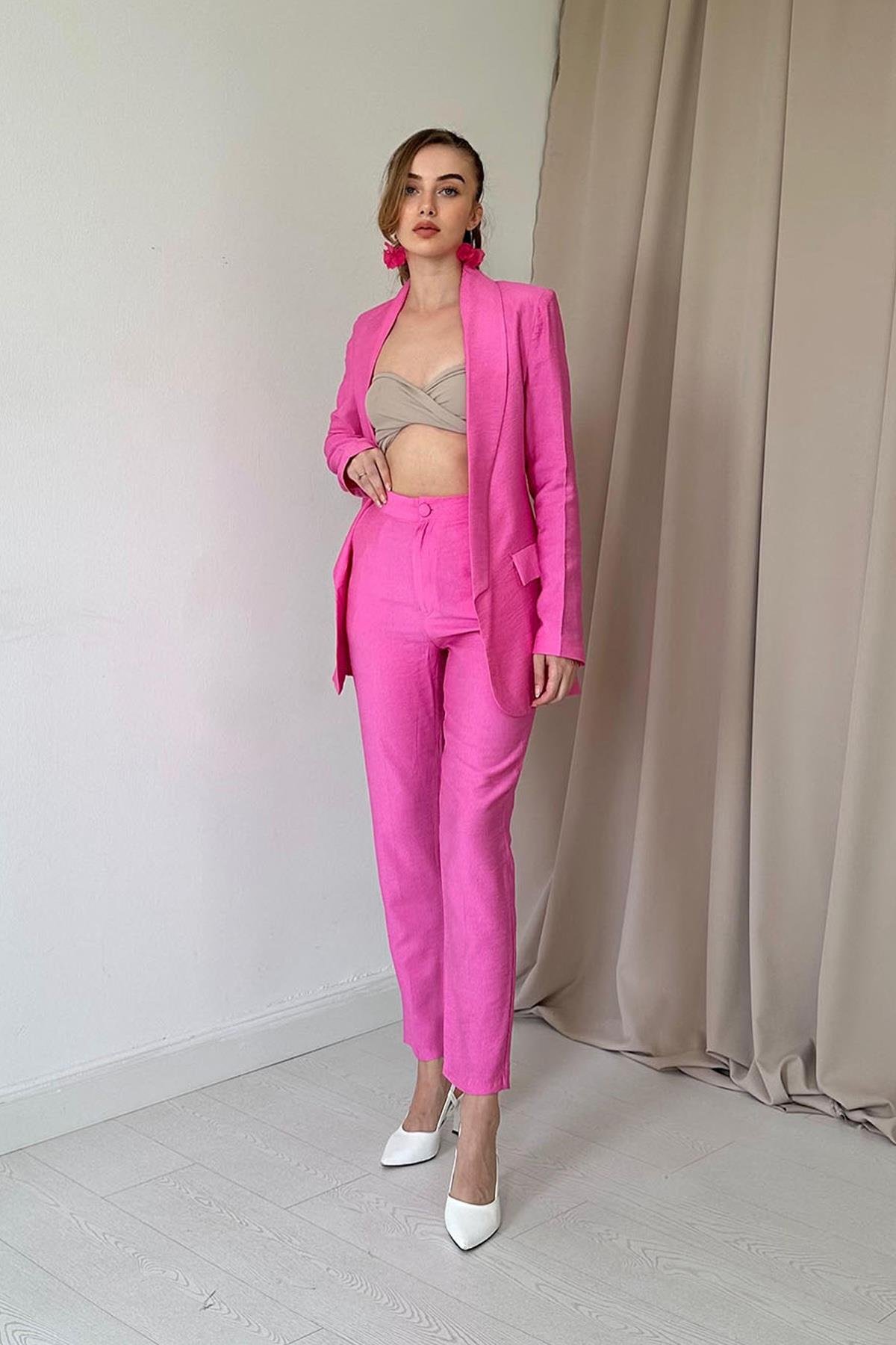Fit Ceket ve Pantolon Takım - Pembe 6188