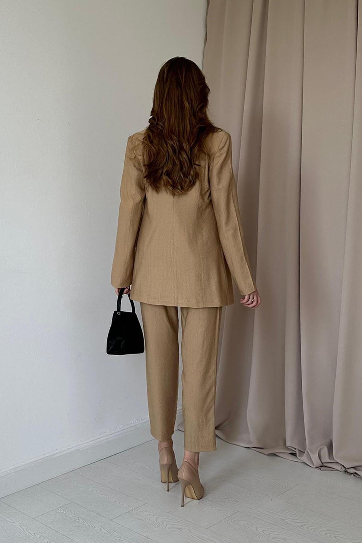 Fit Ceket ve Pantolon Takım - Vizon 6188