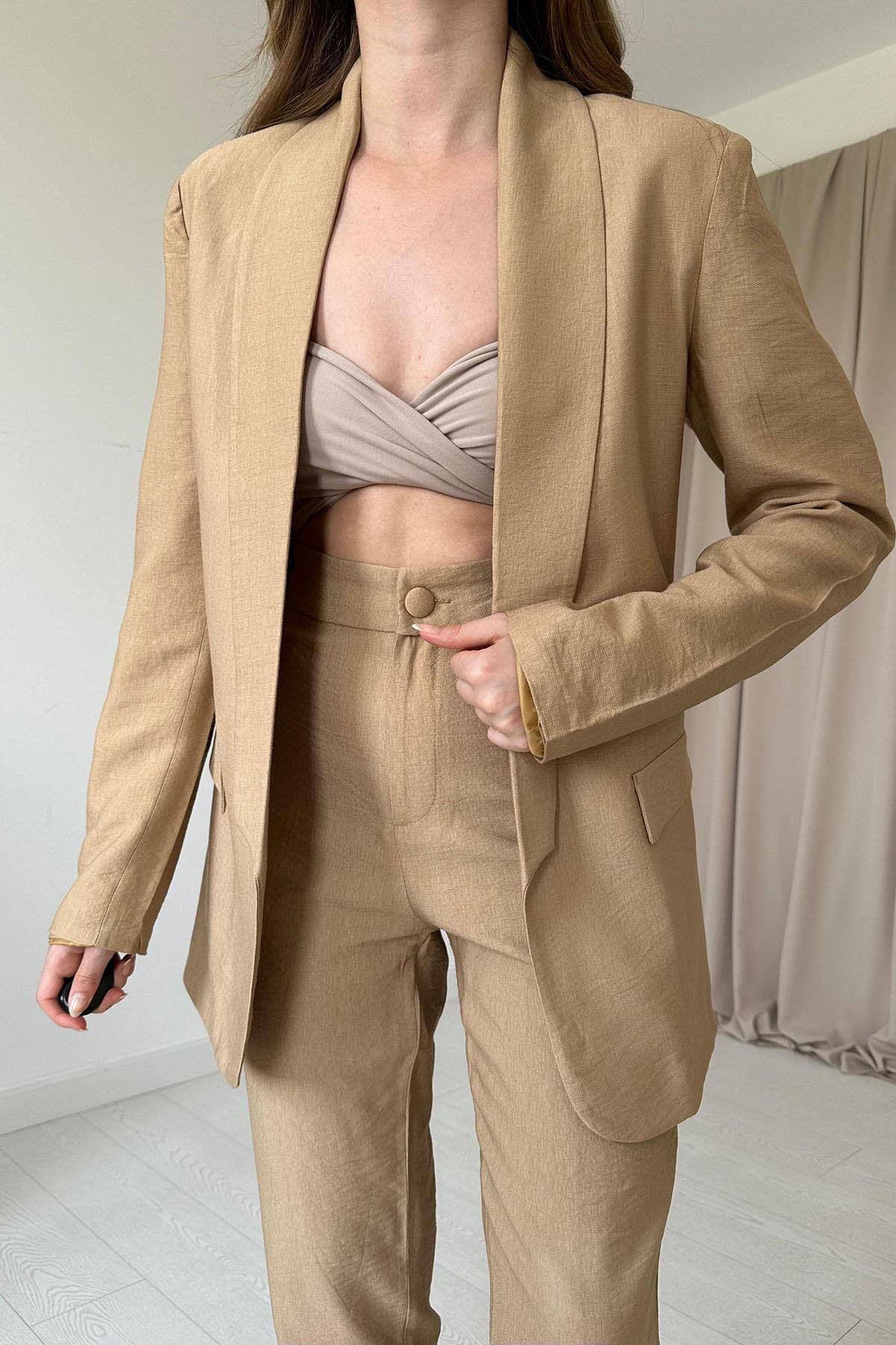 Fit Ceket ve Pantolon Takım - Vizon 6188