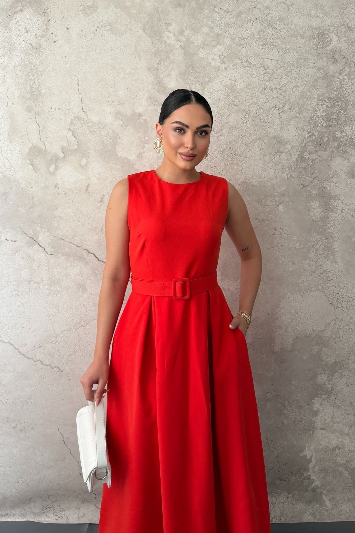 Gül Halter Yaka Kloş Elbise