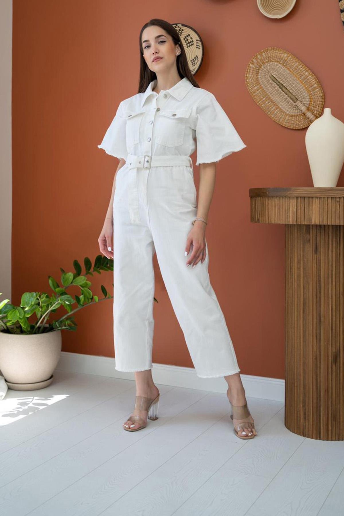 Kemerli Kot Tulum - Beyaz