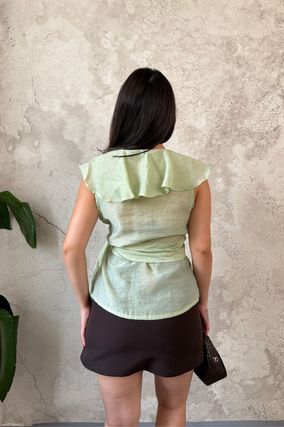 Mint Belden Bağlamalı Bluz