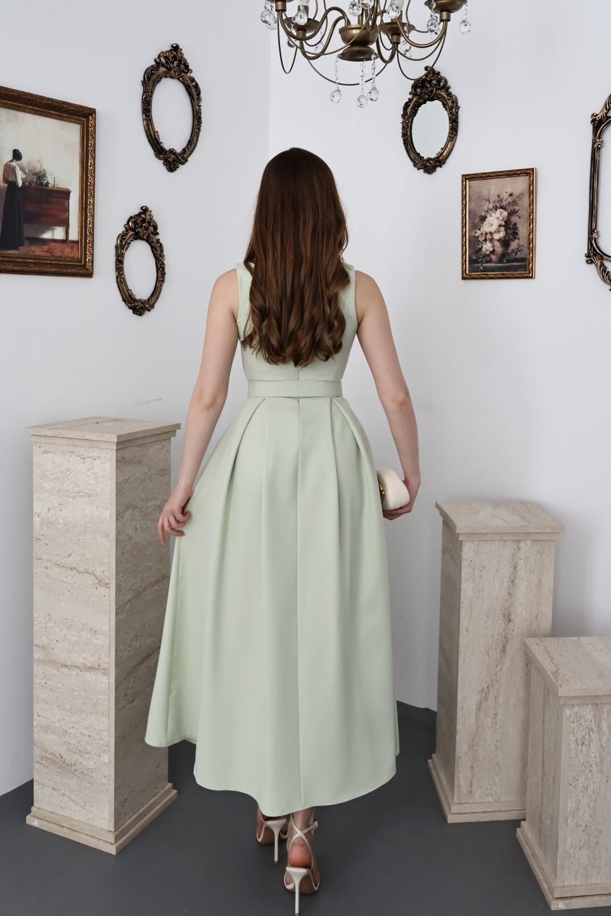 Mint Halter Yaka Kloş Elbise