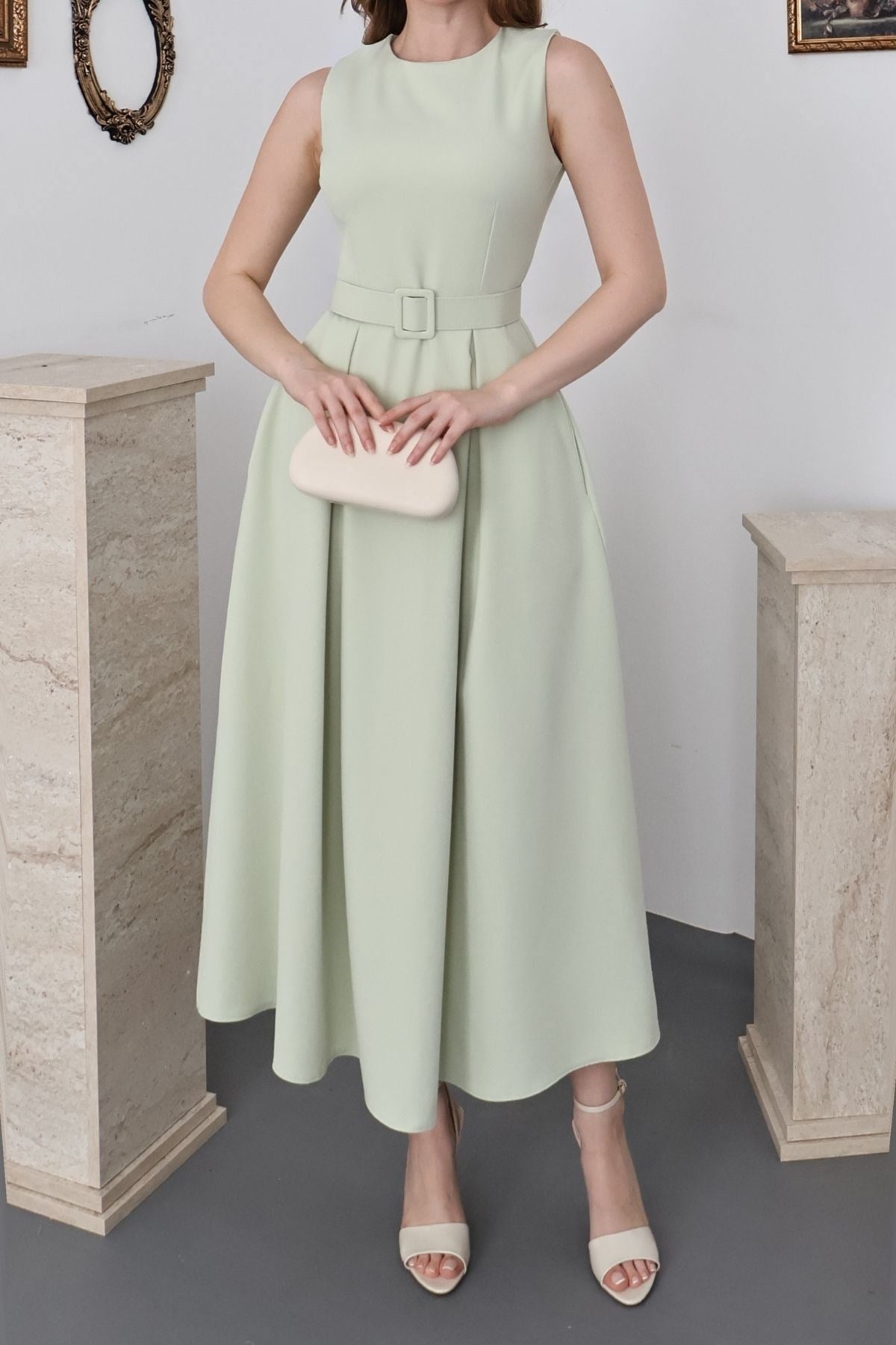 Mint Halter Yaka Kloş Elbise
