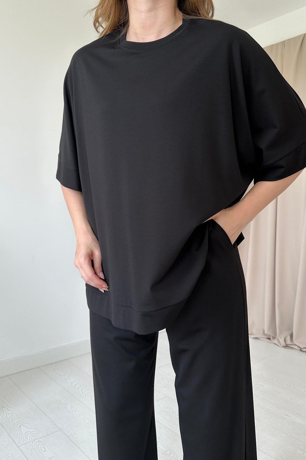 Modal Bluz ve Pantolon Takım - Siyah