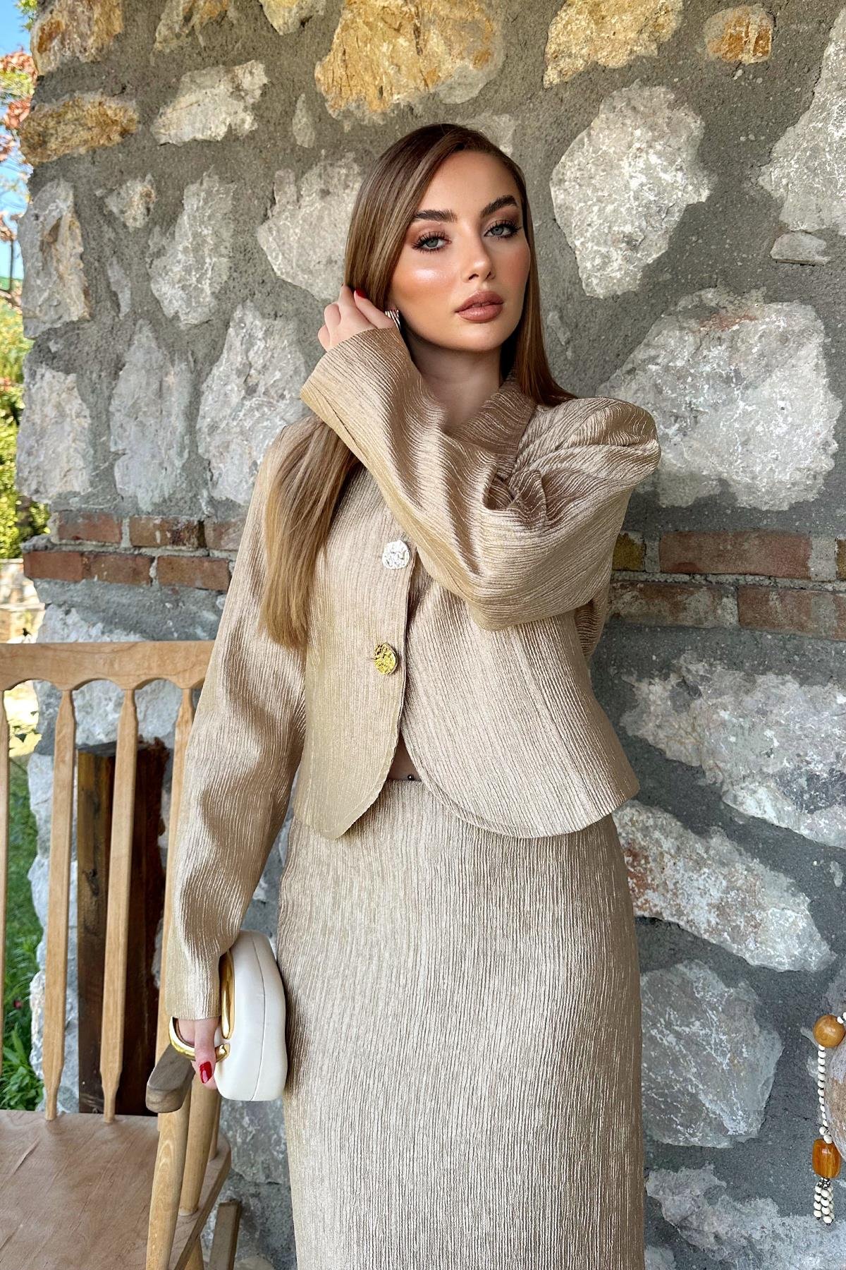 Parlak Ceket Etek Takım