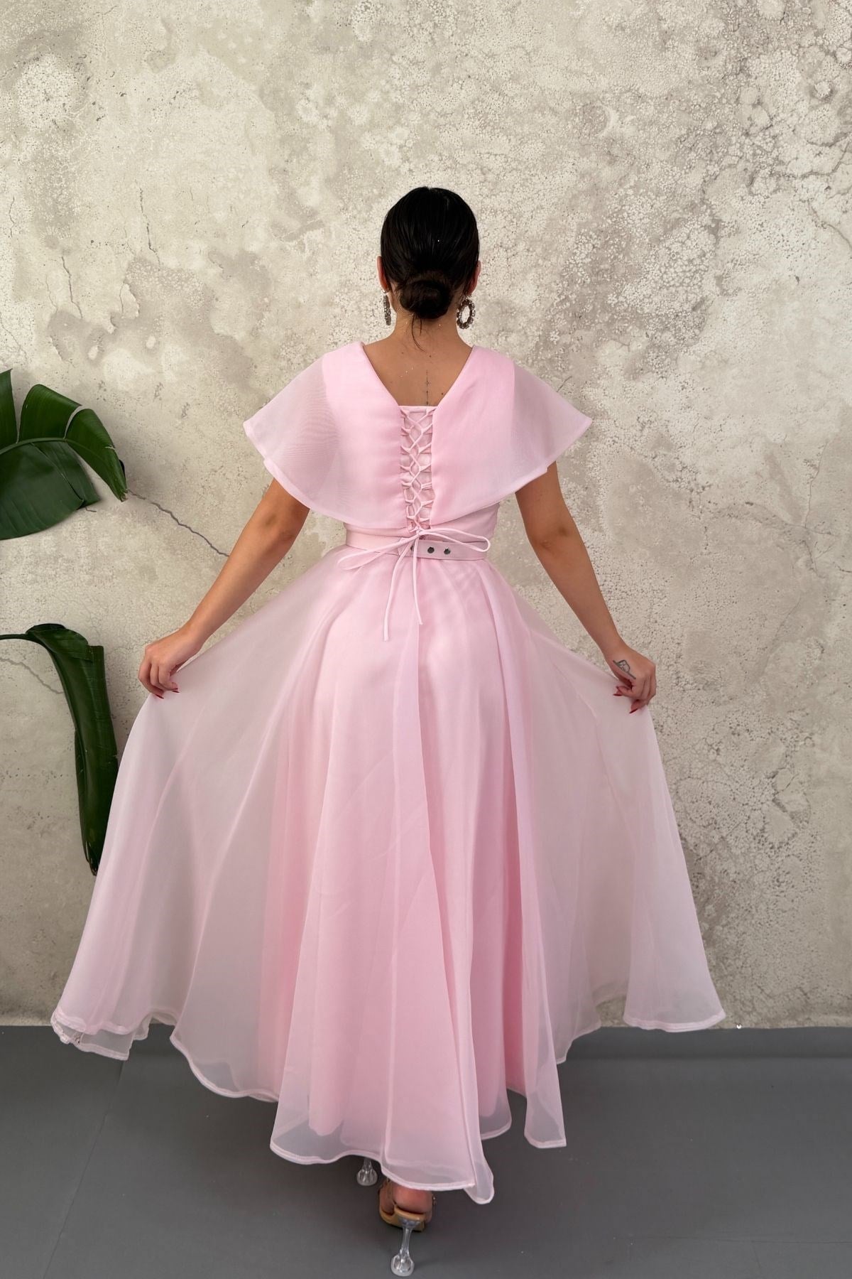 Pembe Lavin Organze Elbise