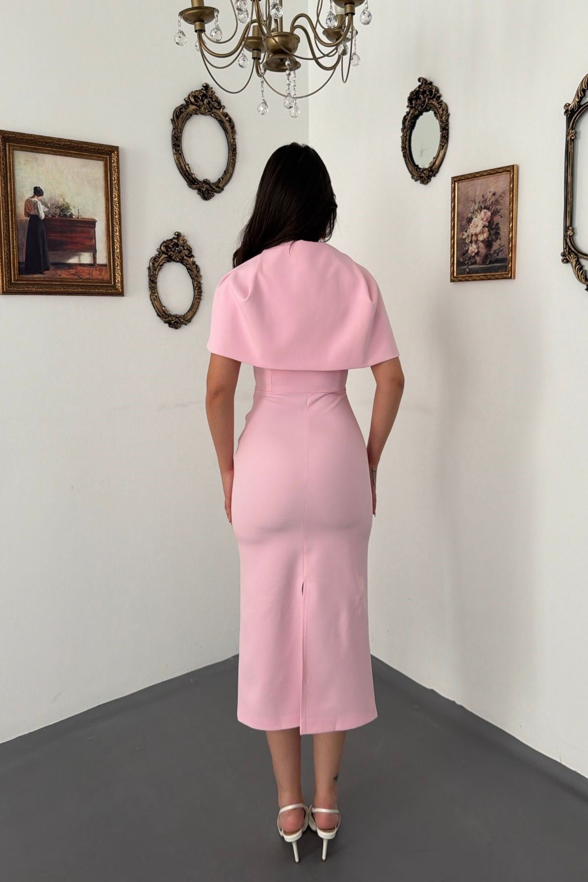 Pembe PELERİN DETAYLI ELBİSE