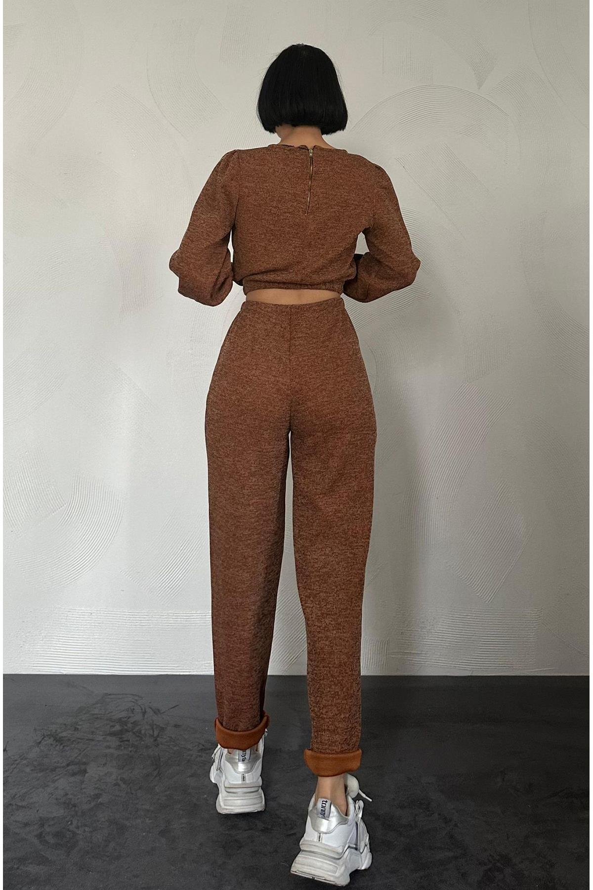 Sweat ve Pantolon Eşofman Takım - Kahverengi