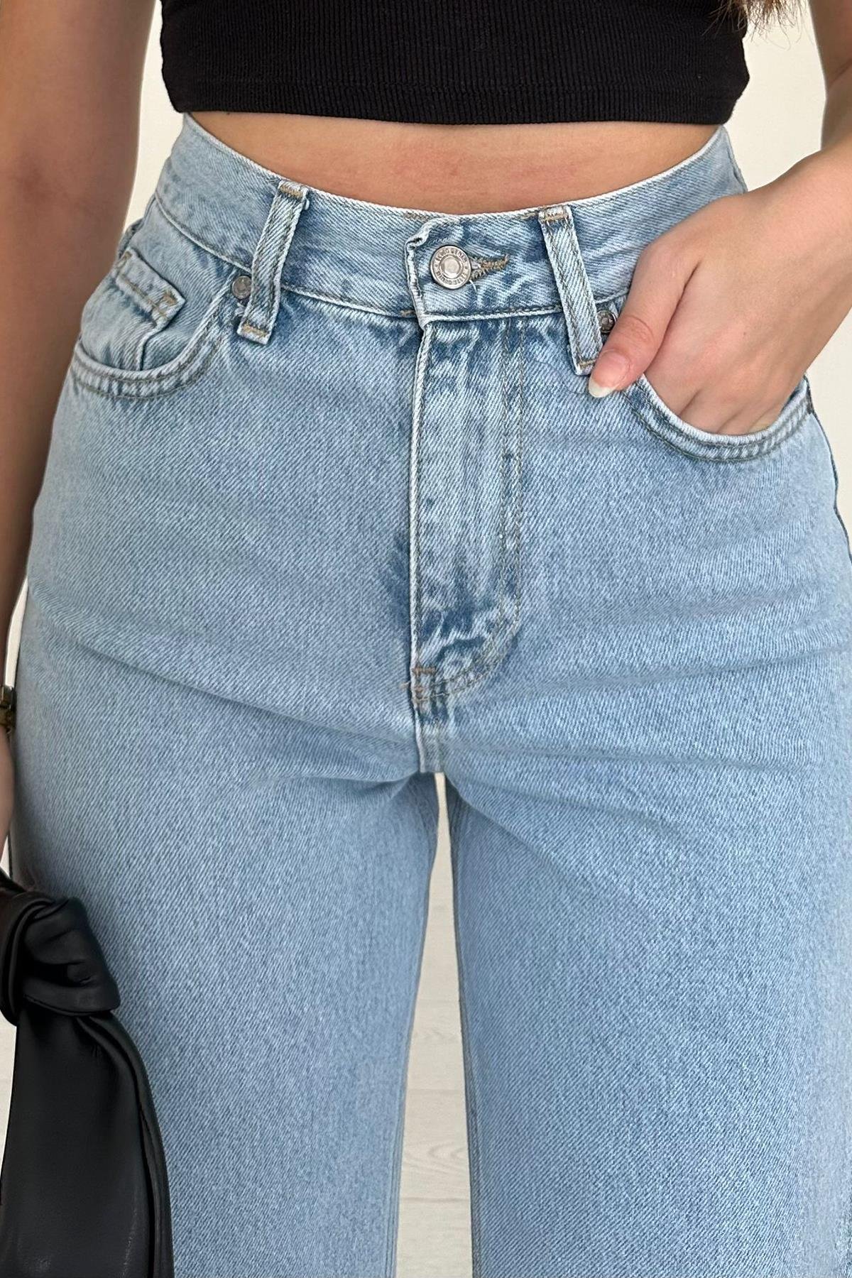 Yanları Güllü Jeans Pantolon - Mavi 3121