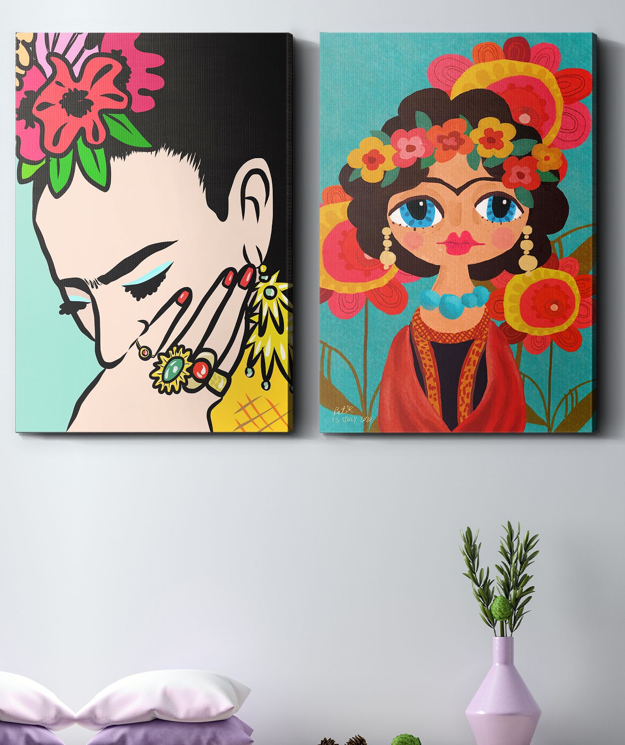 Frida Kahlo 2 Parça Kanvas Tablo