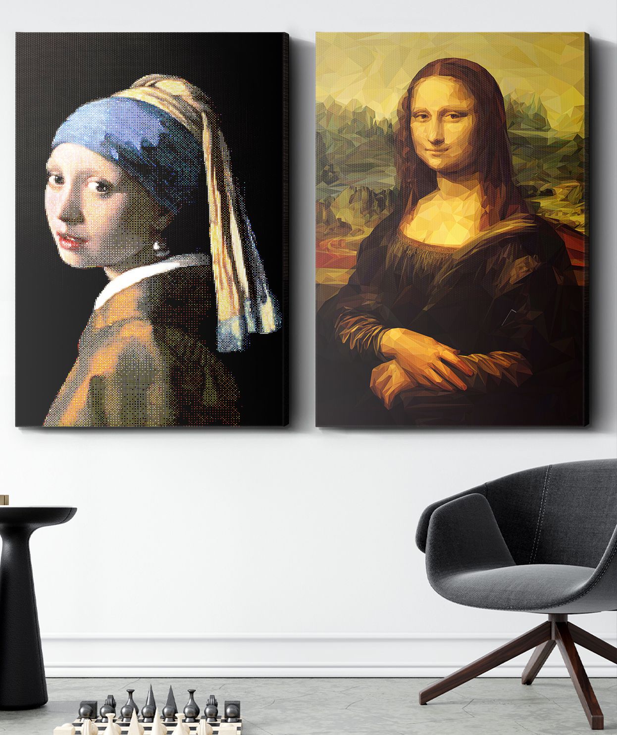 İnci Küpeli Kız Mona Lisa 2 Parça Kanvas Tablo