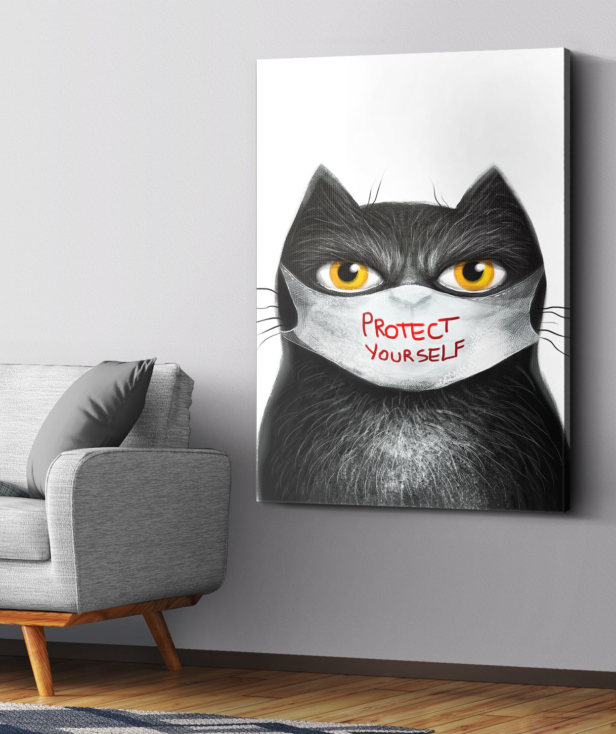 Maskeli Kedi Kanvas Tablo